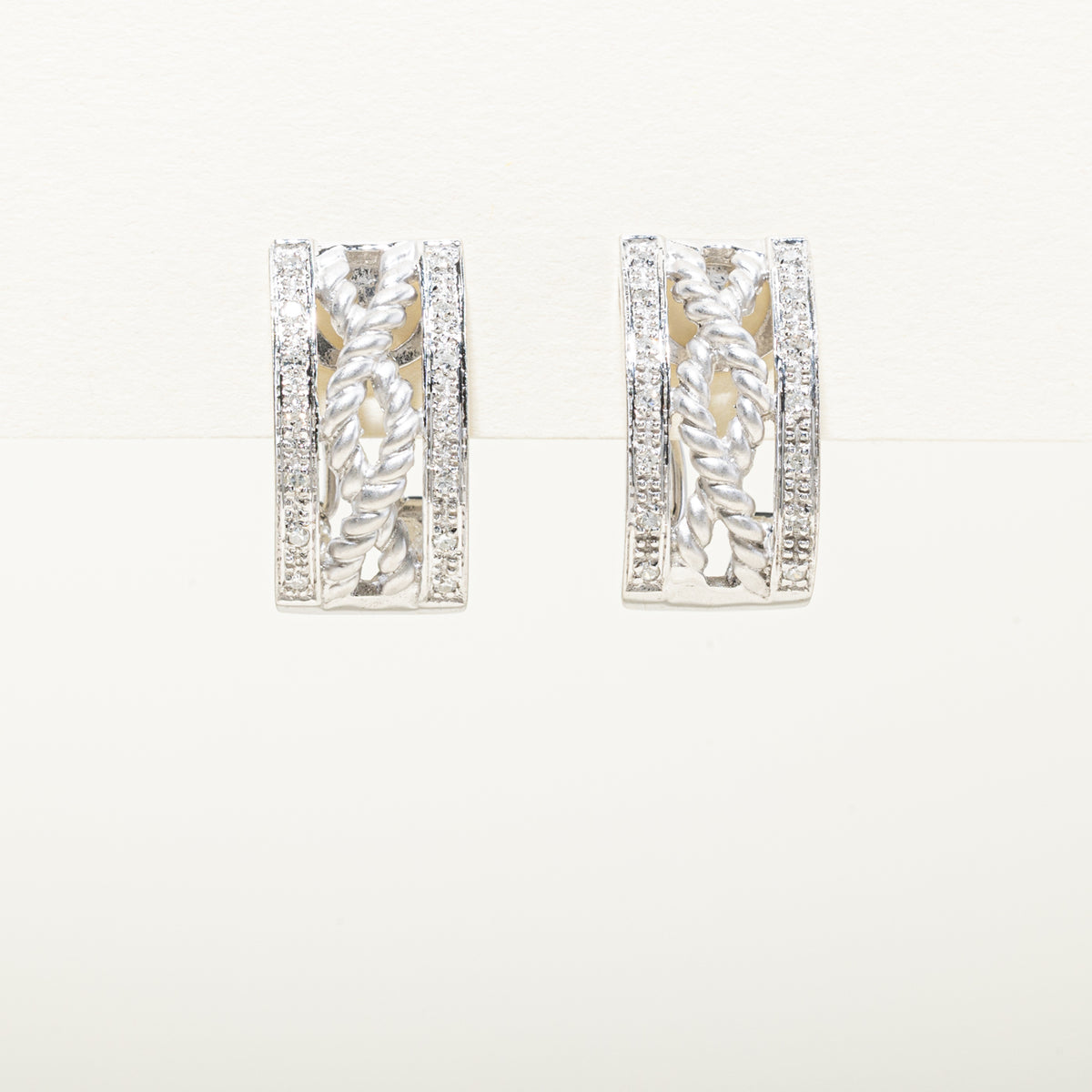 14k Multi Row Diamond Twisted Rope Hoop Earrings | 0.25ctw