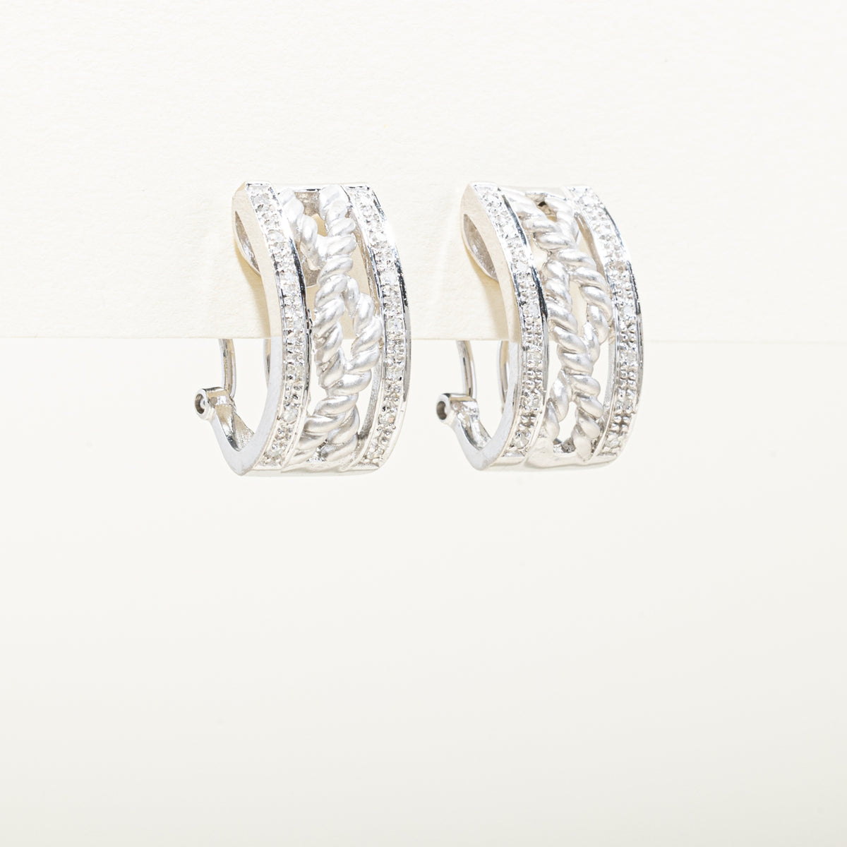 14k Multi Row Diamond Twisted Rope Hoop Earrings | 0.25ctw