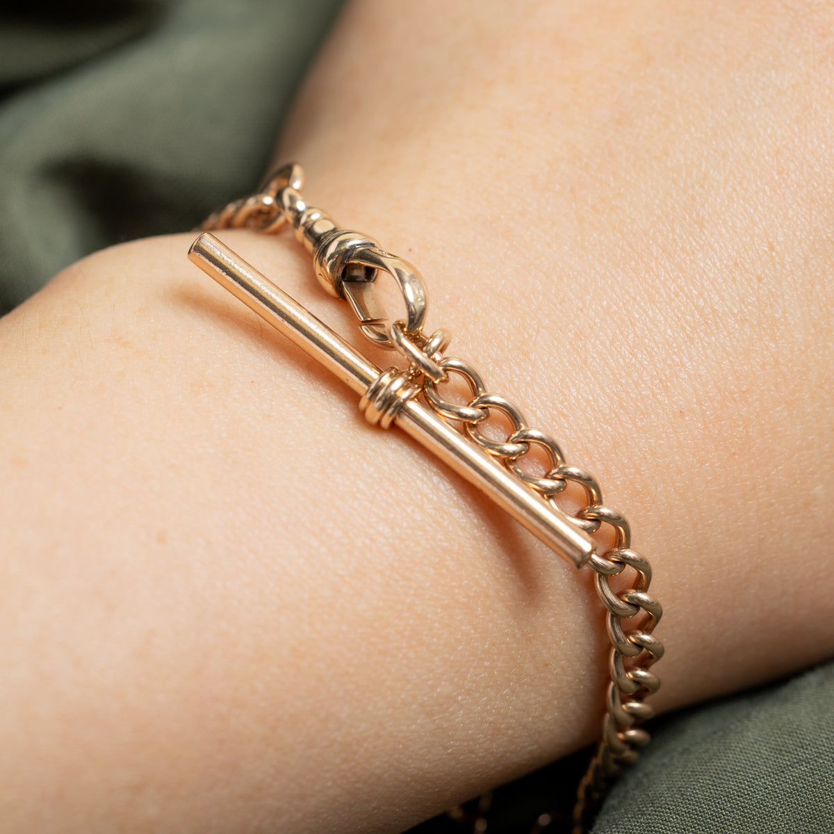 9k Rose Gold Curb Link T Bar Watch Chain | 4mm | 9.5"