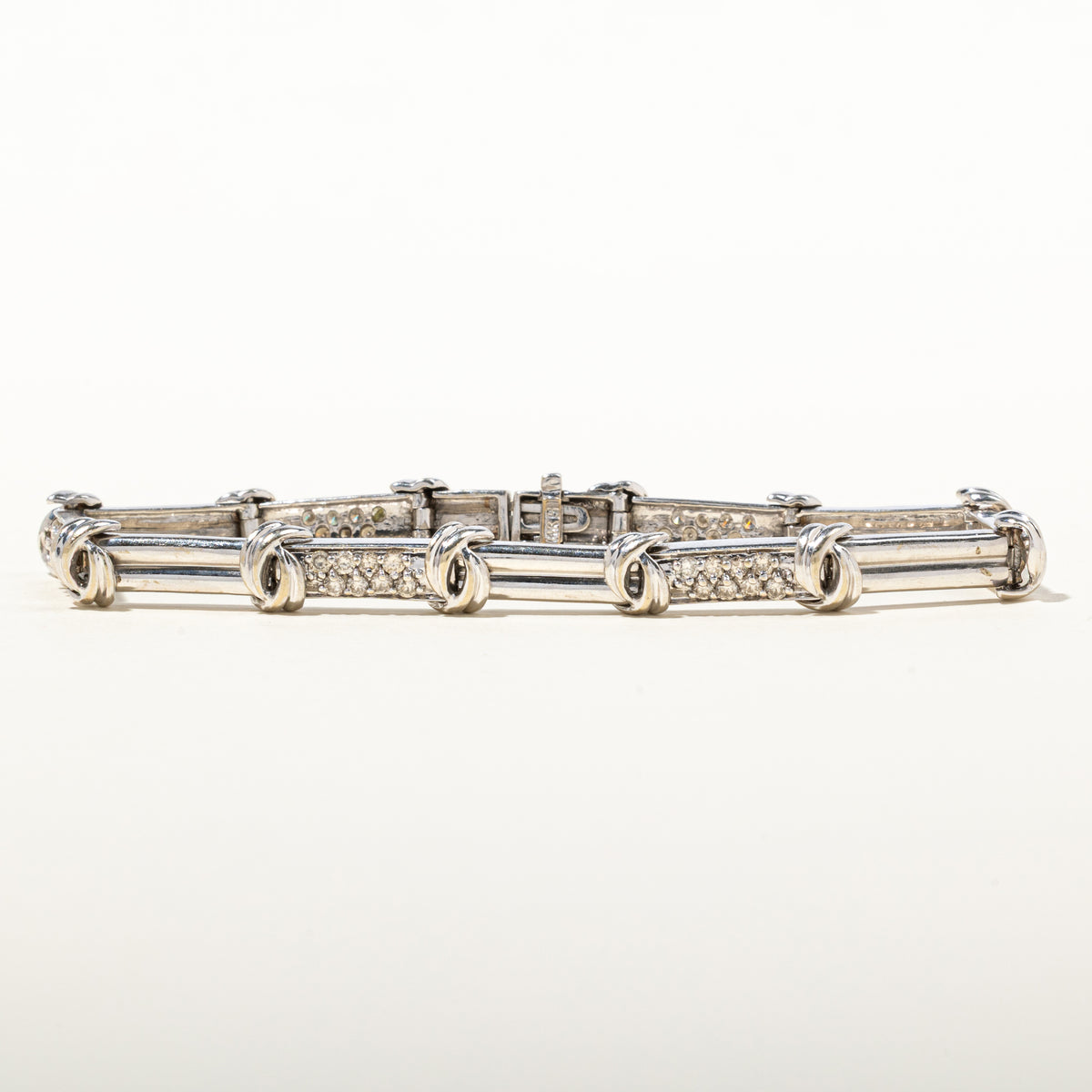 14k Diamond Accented Grooved Bracelet | 1.08ctw | 7"