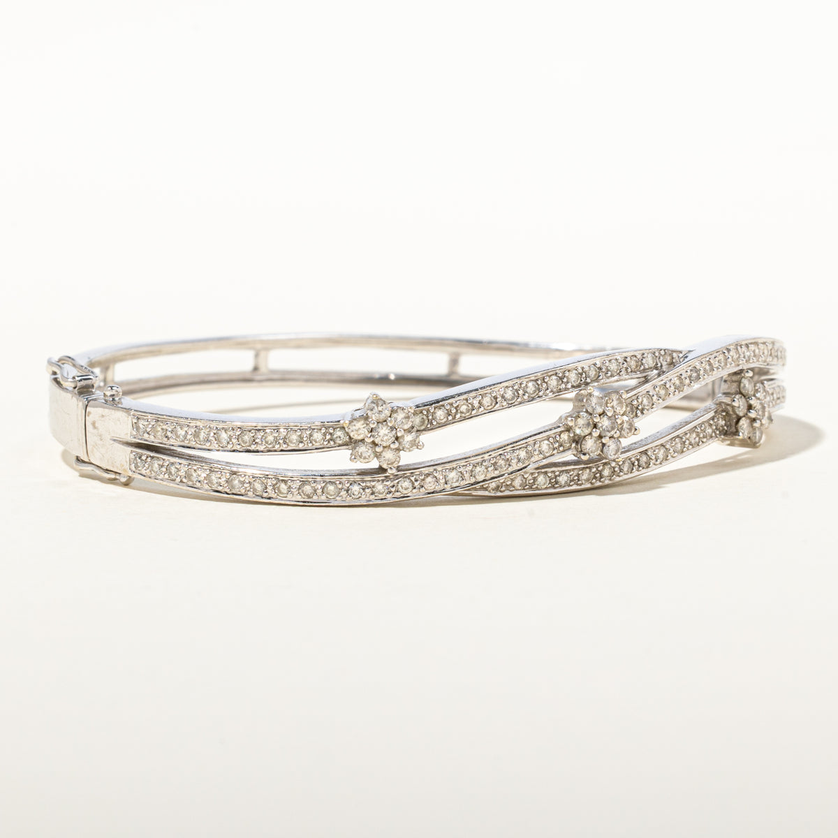14k Scattered Diamond Cluster Floral Wave Bangle | 1.46ctw | 2.5"