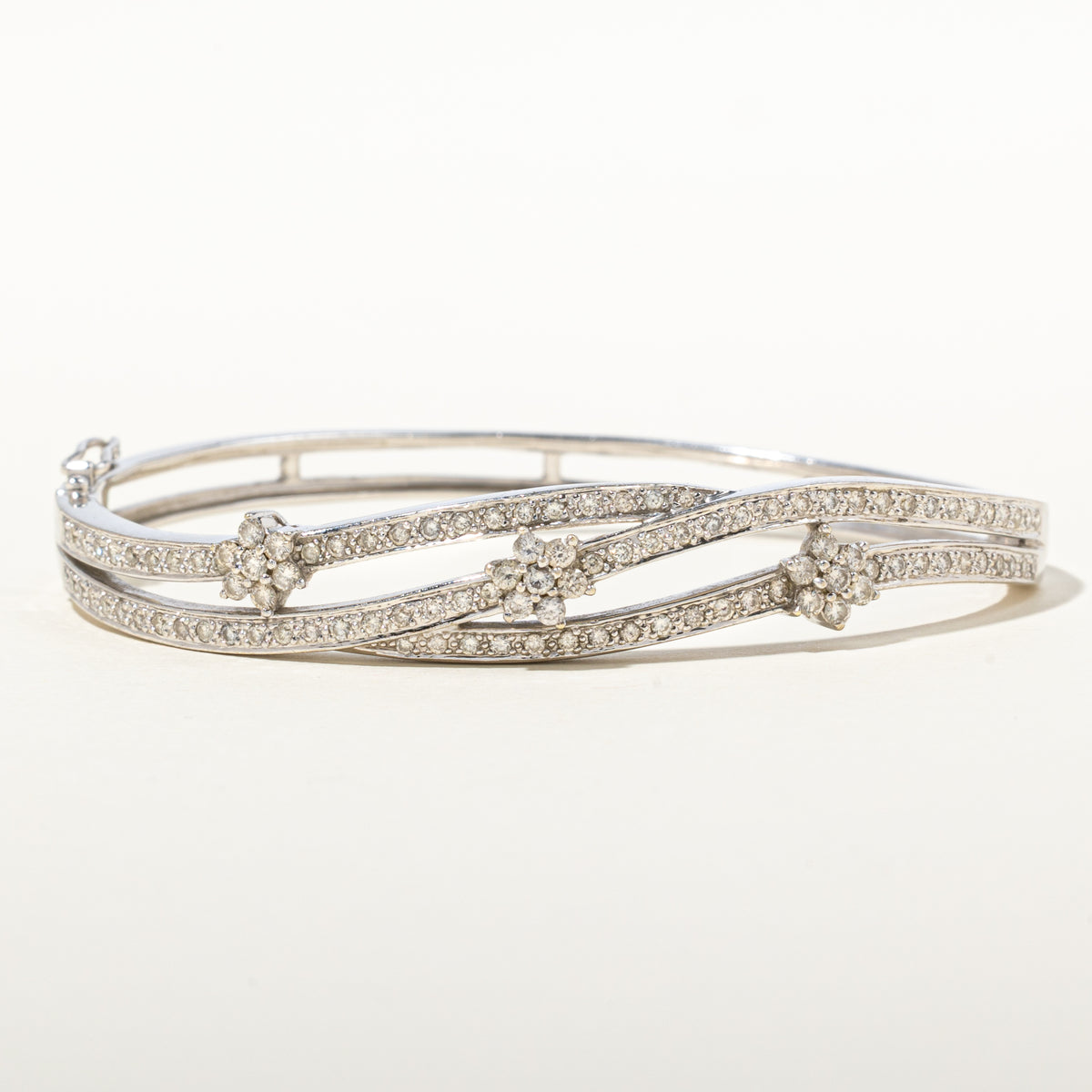 14k Scattered Diamond Cluster Floral Wave Bangle | 1.46ctw | 2.5"