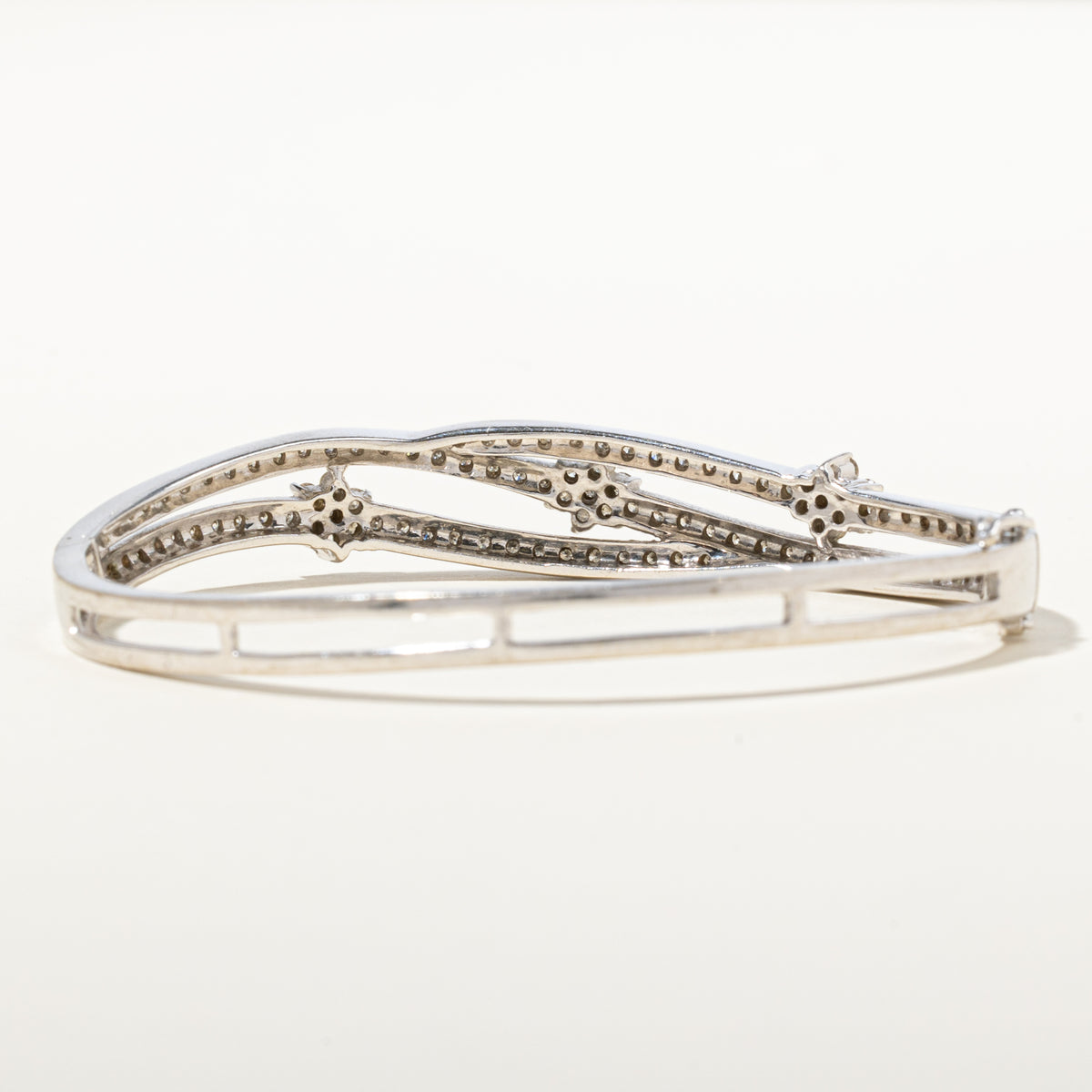 14k Scattered Diamond Cluster Floral Wave Bangle | 1.46ctw | 2.5"
