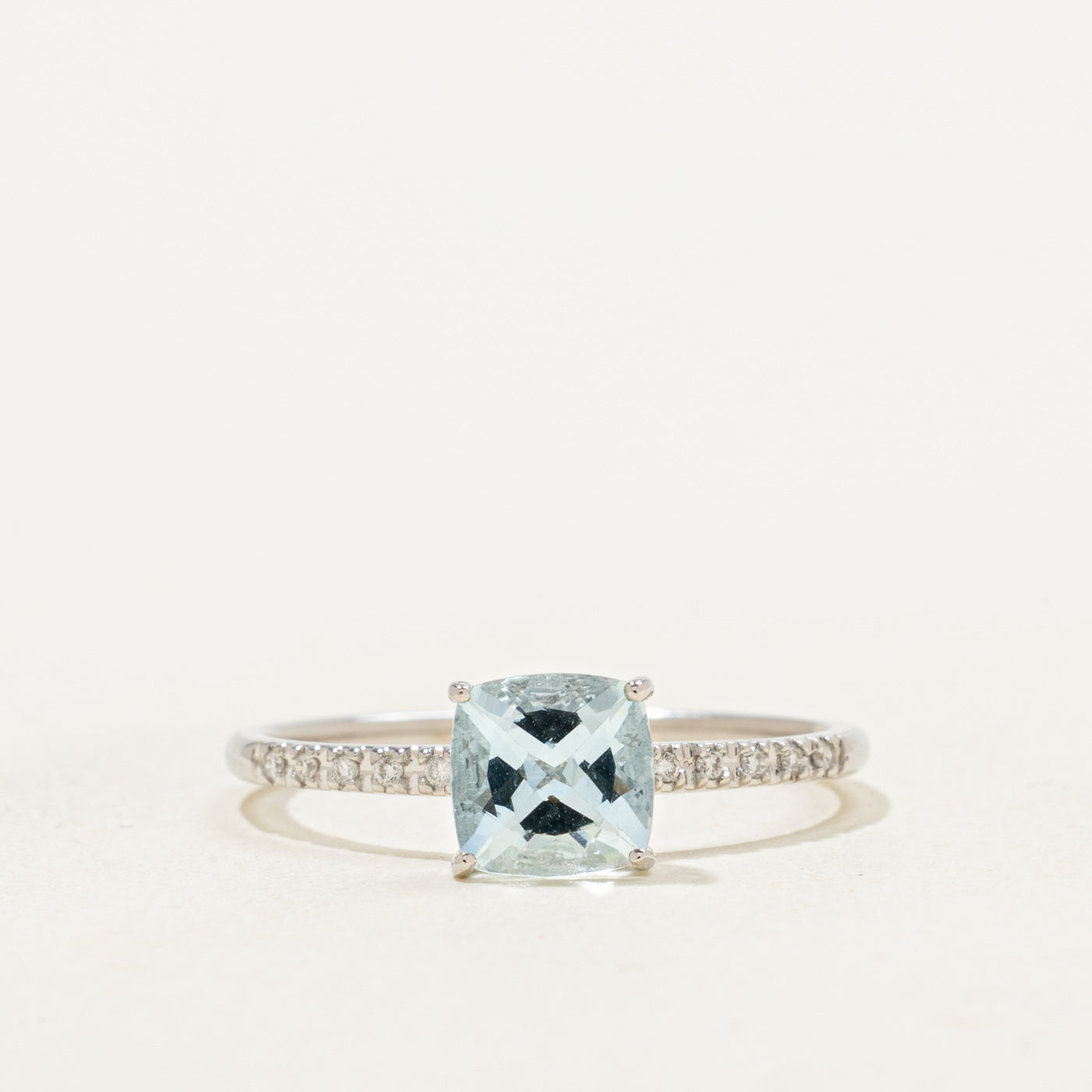 18k Cushion Cut Aquamarine & Diamond Accented Ring | 0.75ct, 0.05ctw | SZ 7