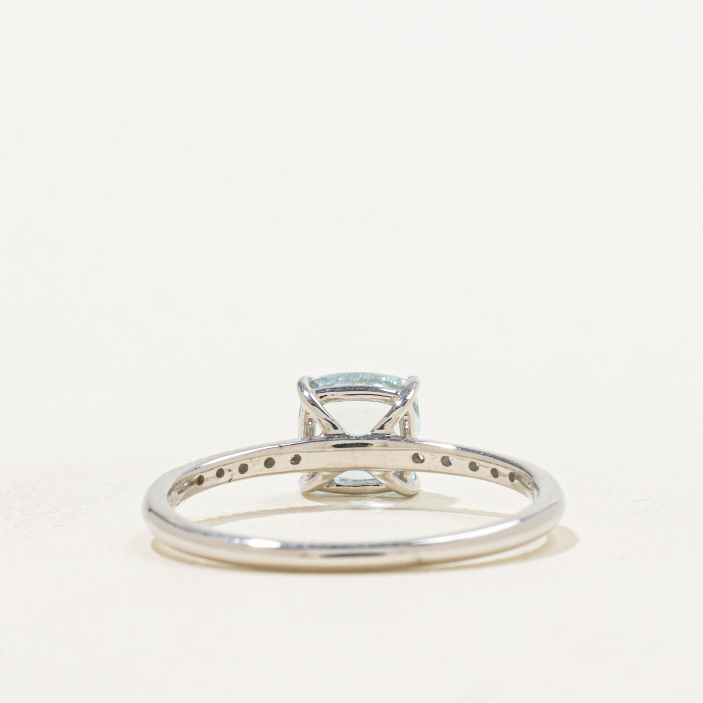 18k Cushion Cut Aquamarine & Diamond Accented Ring | 0.75ct, 0.05ctw | SZ 7