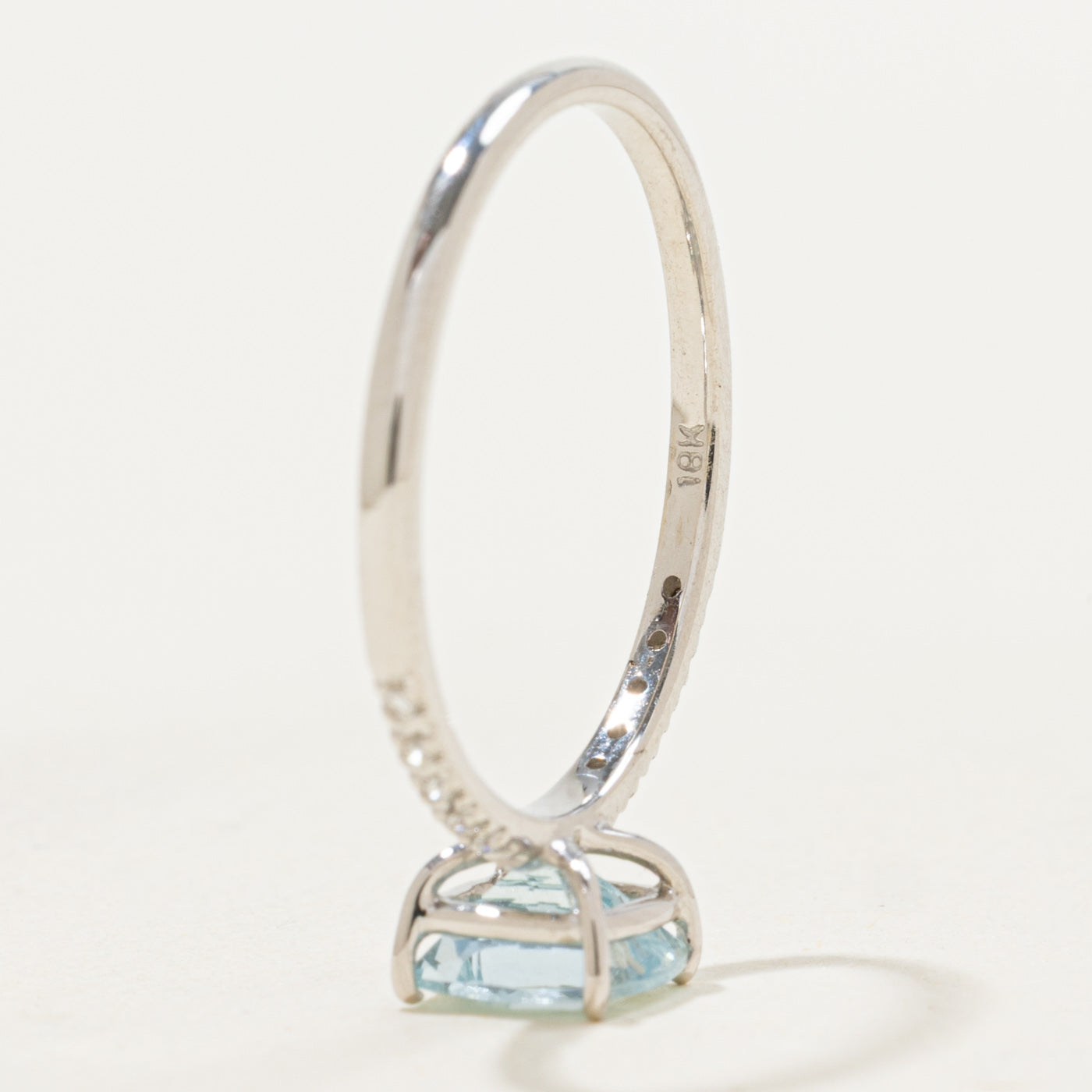 18k Cushion Cut Aquamarine & Diamond Accented Ring | 0.75ct, 0.05ctw | SZ 7