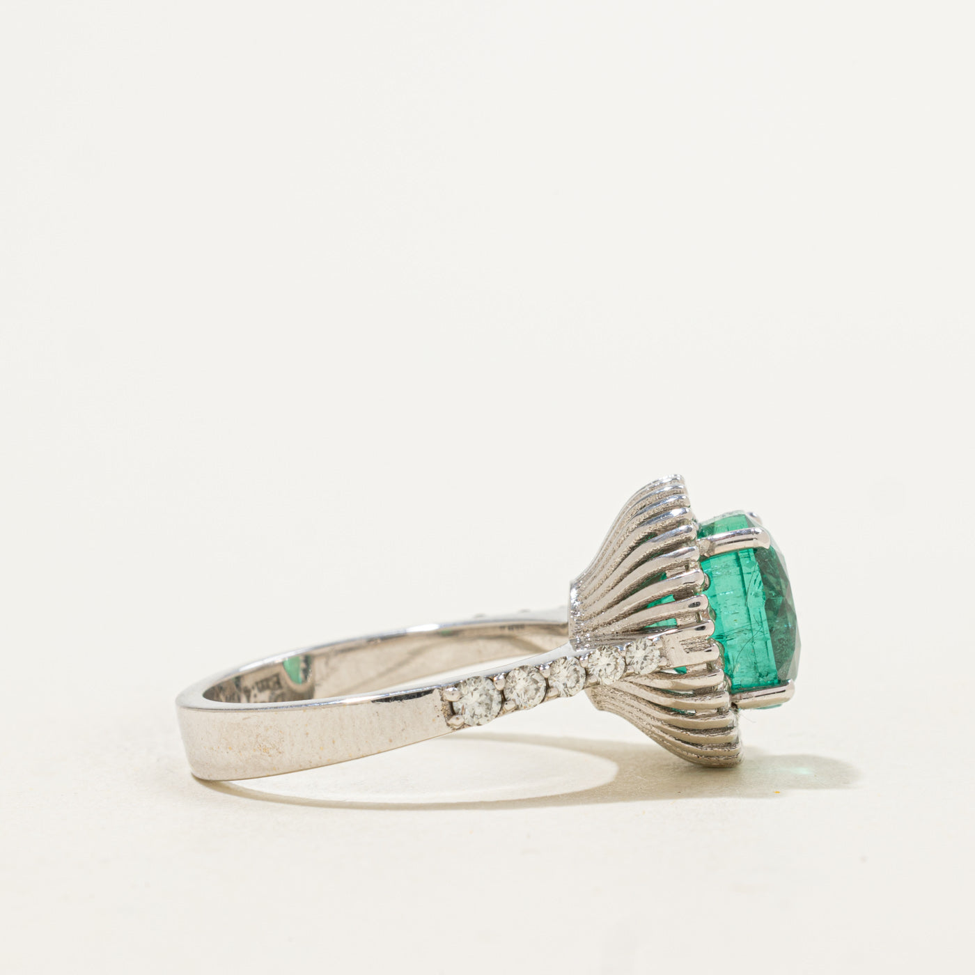 18k Round Cut Emerald & Diamond Halo Ring | 4.02ct, 0.75ctw | SZ 7.5