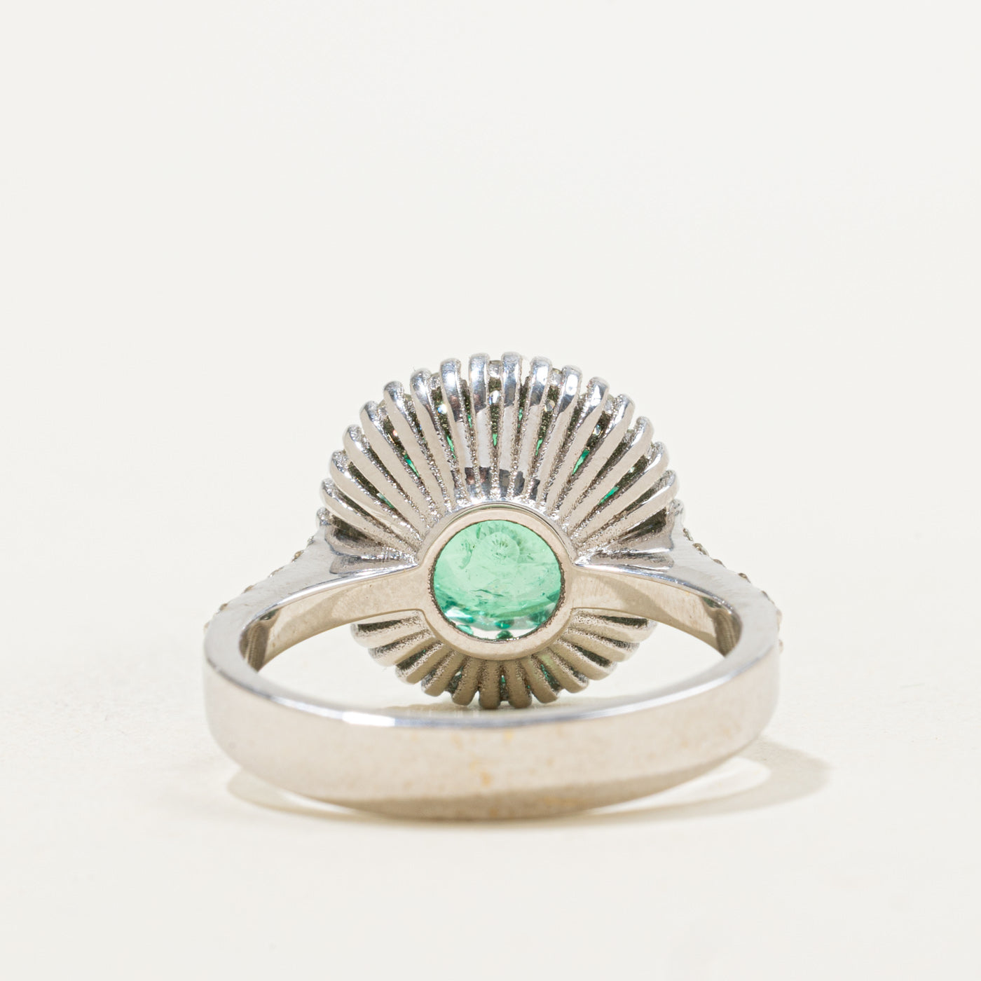 18k Round Cut Emerald & Diamond Halo Ring | 4.02ct, 0.75ctw | SZ 7.5