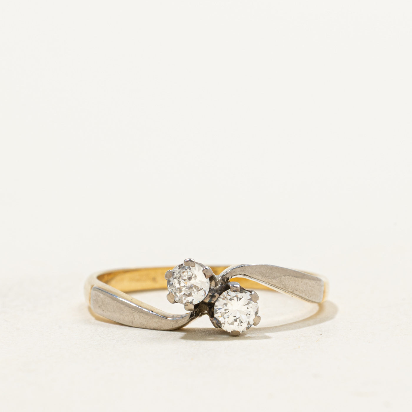 Early Art Deco 18k Transitional Cut Diamond Toi et Moi Ring | 0.23ctw