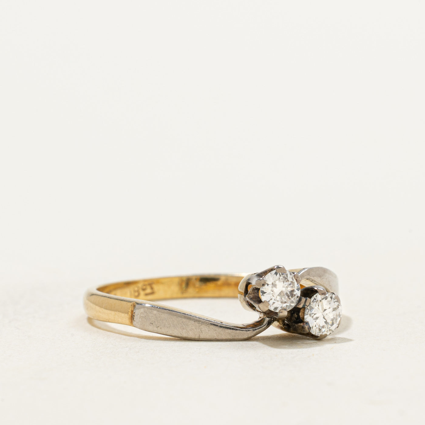 Early Art Deco 18k Transitional Cut Diamond Toi et Moi Ring | 0.23ctw