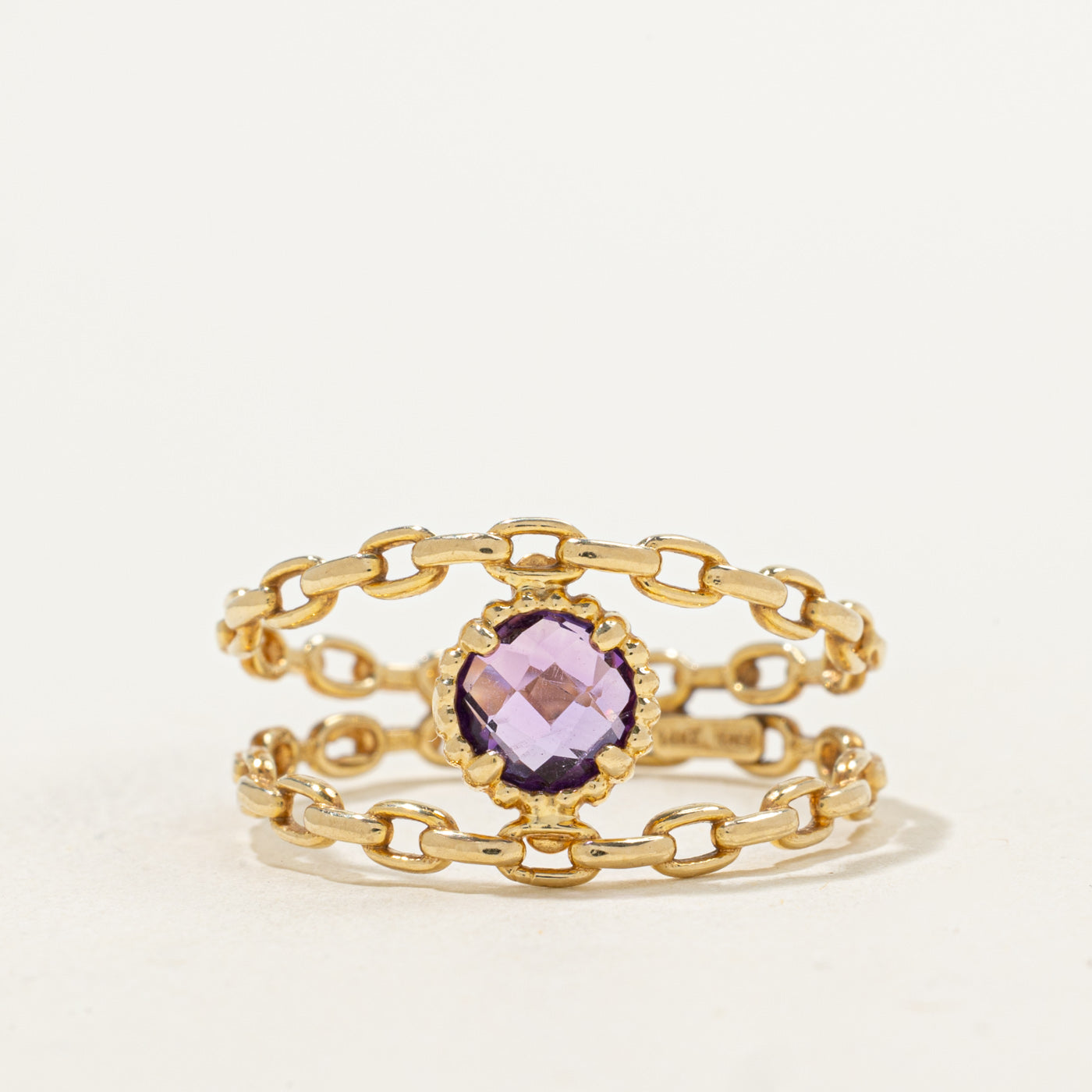 Italian 14k Amethyst Openwork Chain Ring | 0.80ct | SZ 9.75