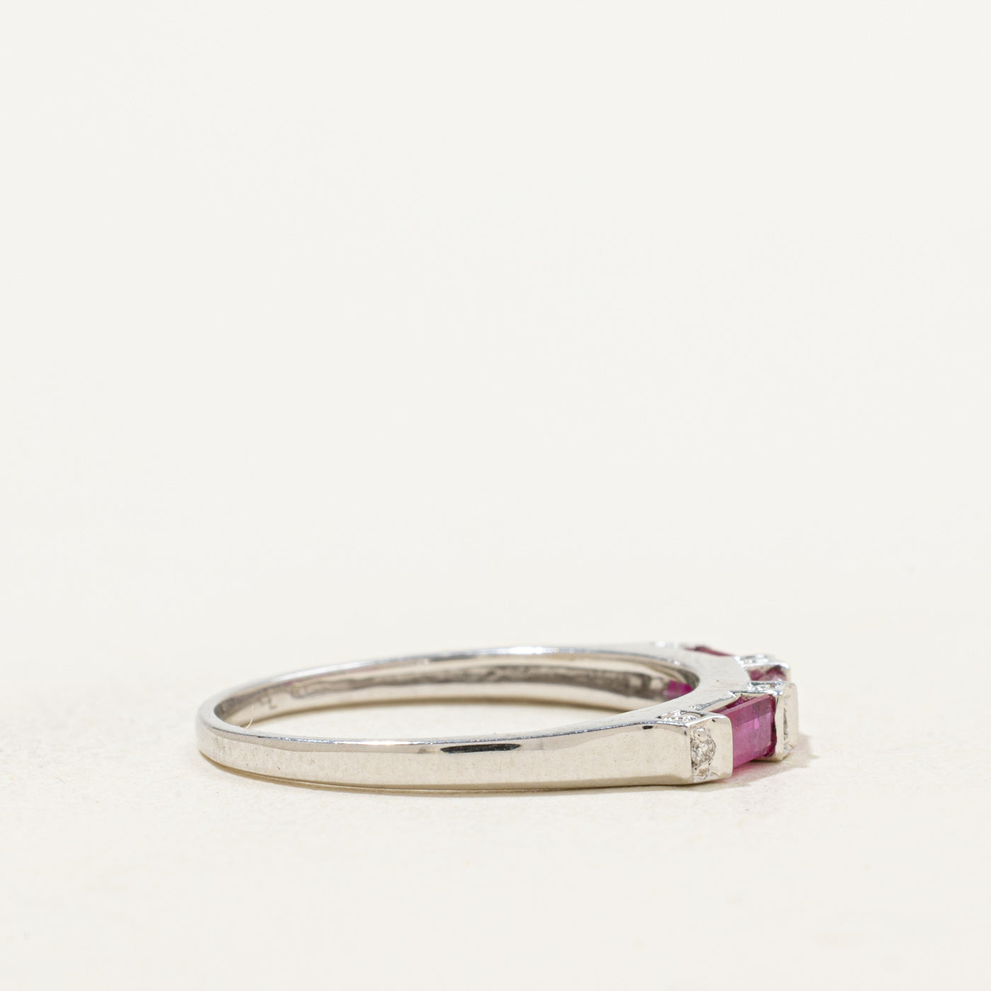14k White Gold Baguette Ruby & Diamond Band | 0.30ct, 0.02ctw | SZ 6.75