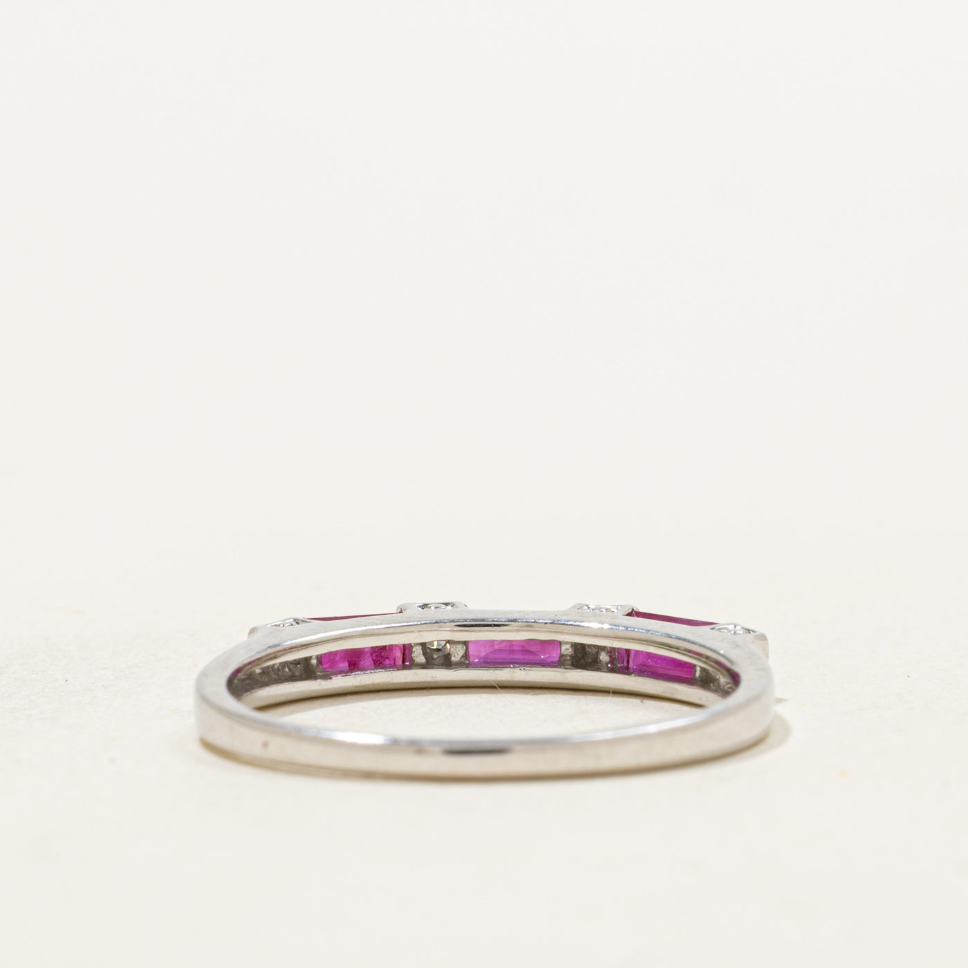 14k White Gold Baguette Ruby & Diamond Band | 0.30ct, 0.02ctw | SZ 6.75