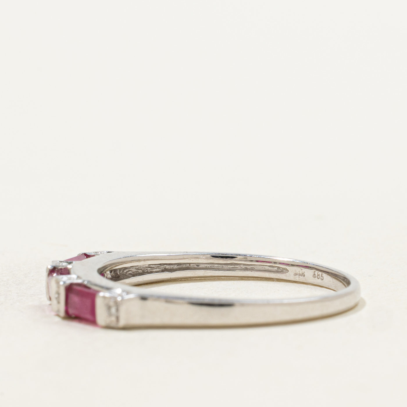 14k White Gold Baguette Ruby & Diamond Band | 0.30ct, 0.02ctw | SZ 6.75