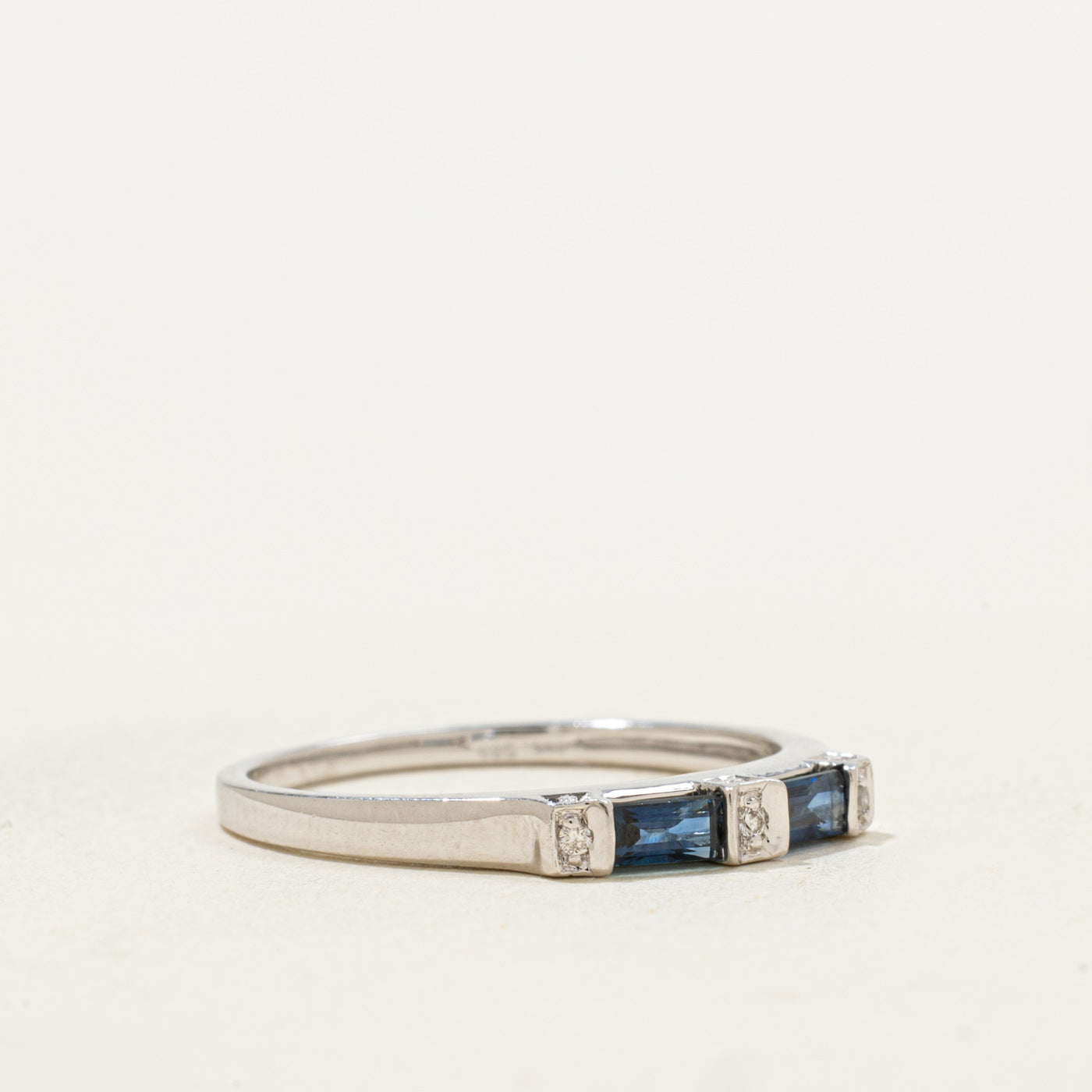 14k White Gold Sapphire & Diamond Accented Band | 0.20ctw, 0.015ctw | SZ 6.75