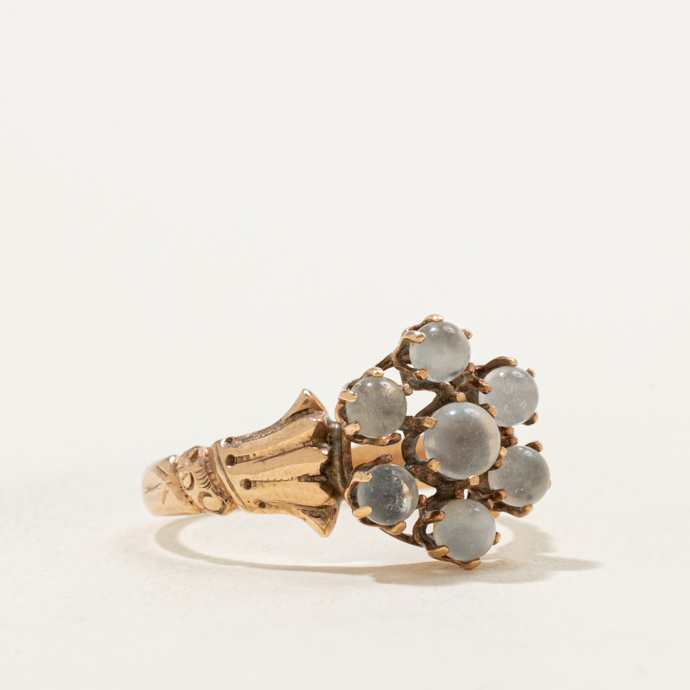 Late Victorian 10k Moonstone Cluster Ring | 1.10ctw | SZ 5.5