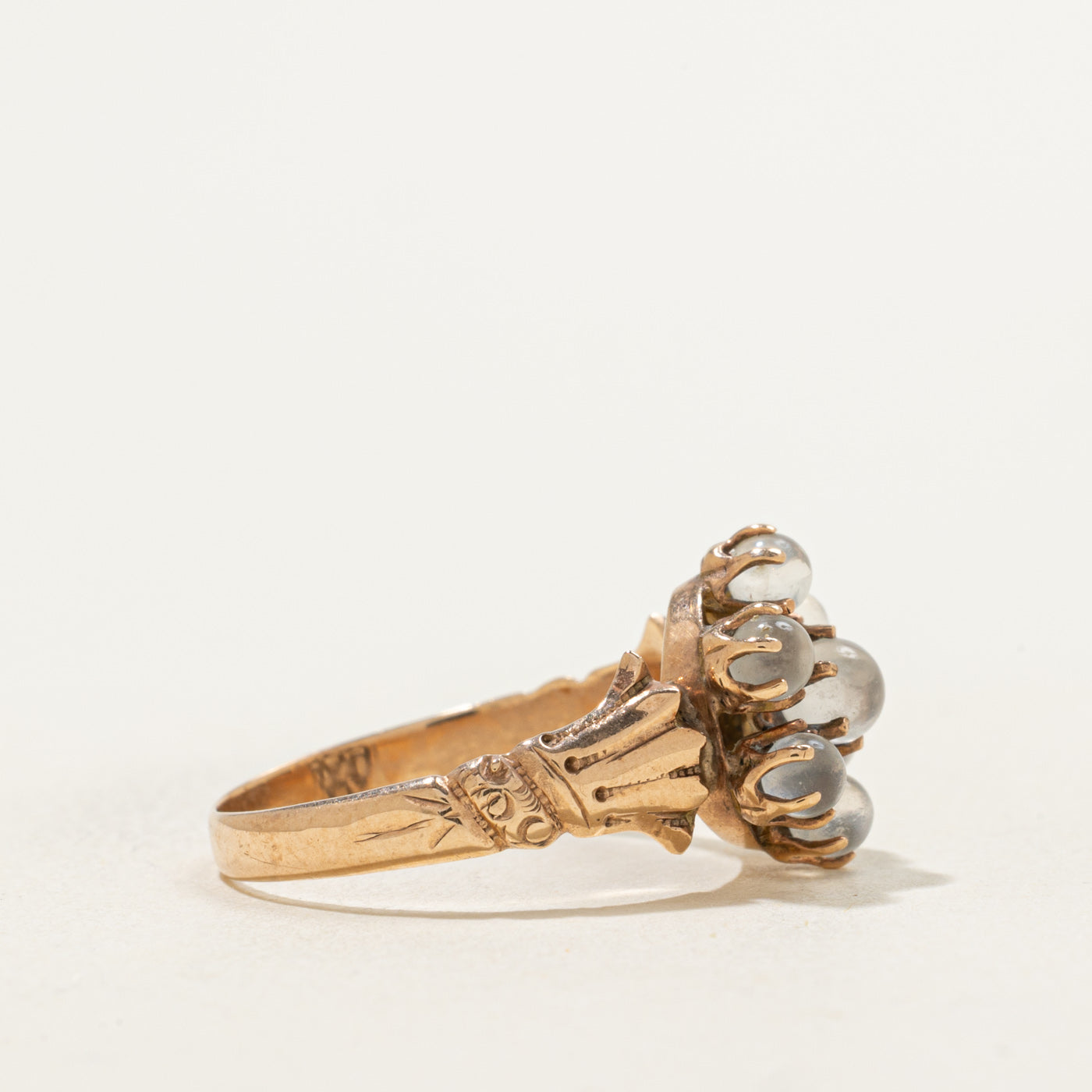Late Victorian 10k Moonstone Cluster Ring | 1.10ctw | SZ 5.5