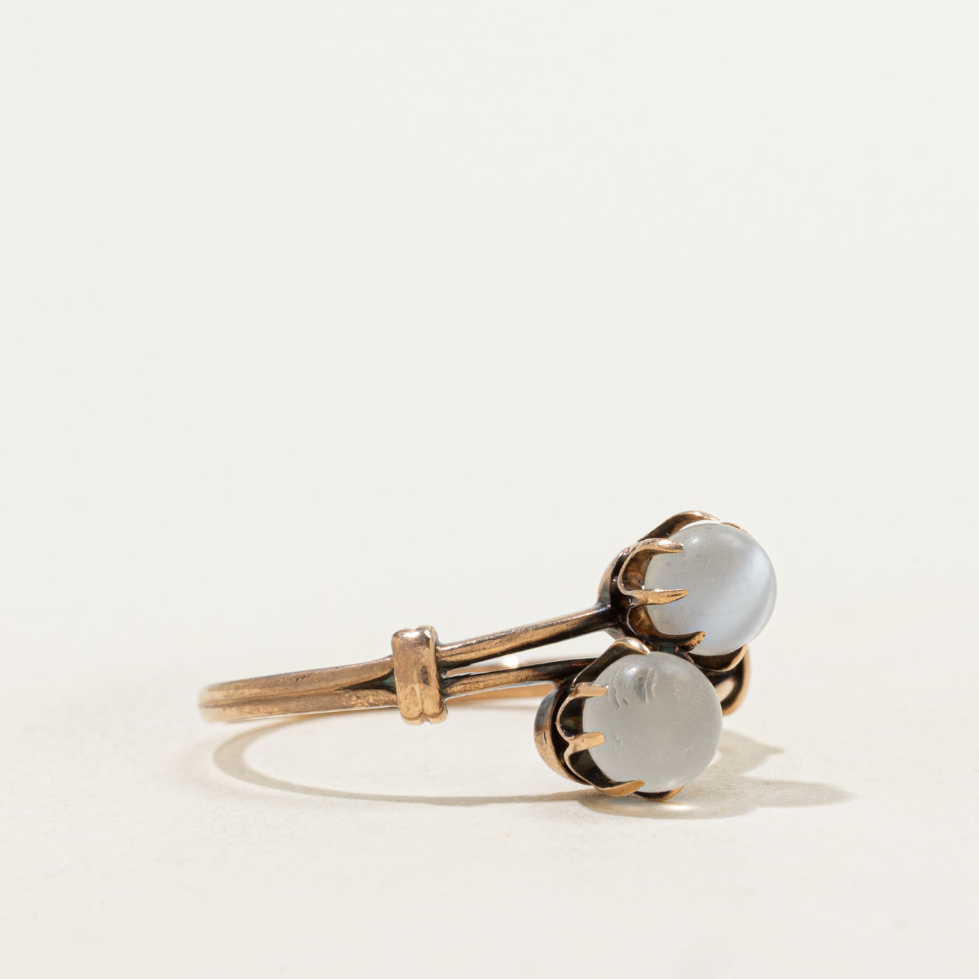 Late Victorian 10k Moonstone Two Stone Bypass Ring | 1.00ctw | SZ 7.25