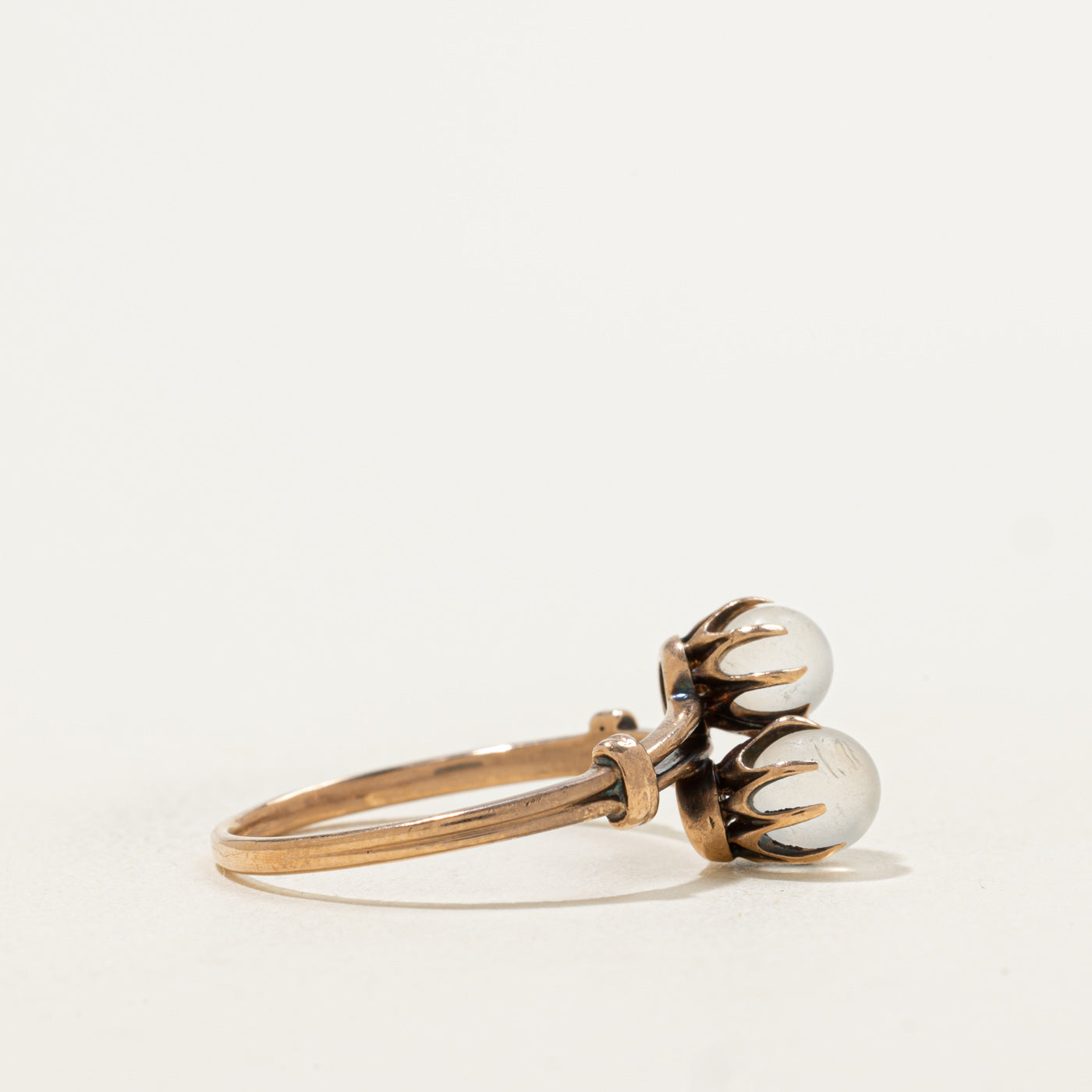 Late Victorian 10k Moonstone Two Stone Bypass Ring | 1.00ctw | SZ 7.25