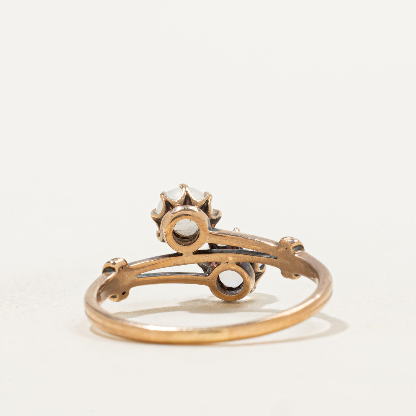 Late Victorian 10k Moonstone Two Stone Bypass Ring | 1.00ctw | SZ 7.25