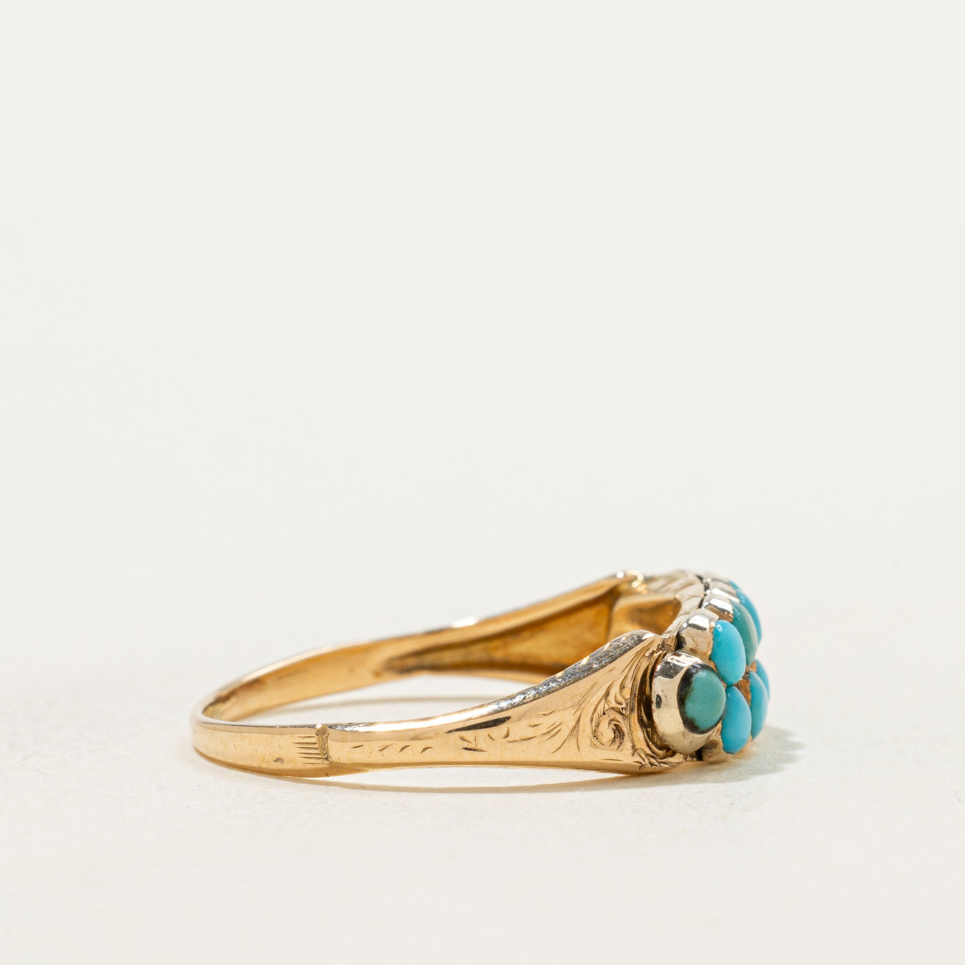 Edwardian 14k Closed Back Turquoise Double Row Boat Ring | 0.60ctw | SZ 6.75