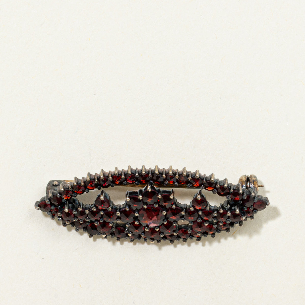 Late Victorian 800 Silver Bohemian Rose Cut Garnet Brooch | 3.00ctw