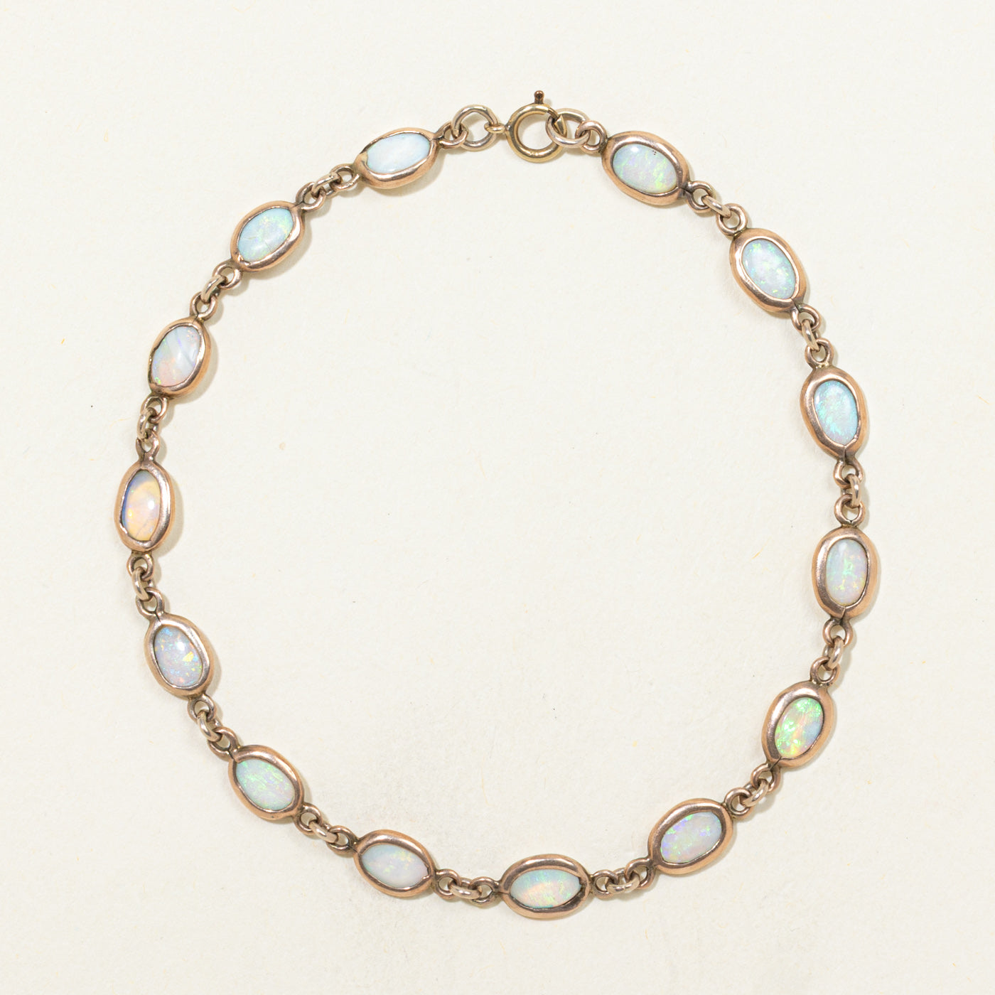 Vintage 9k Bezel Set Oval Cabochon Opal Bracelet | 2.00ctw | 7.5"