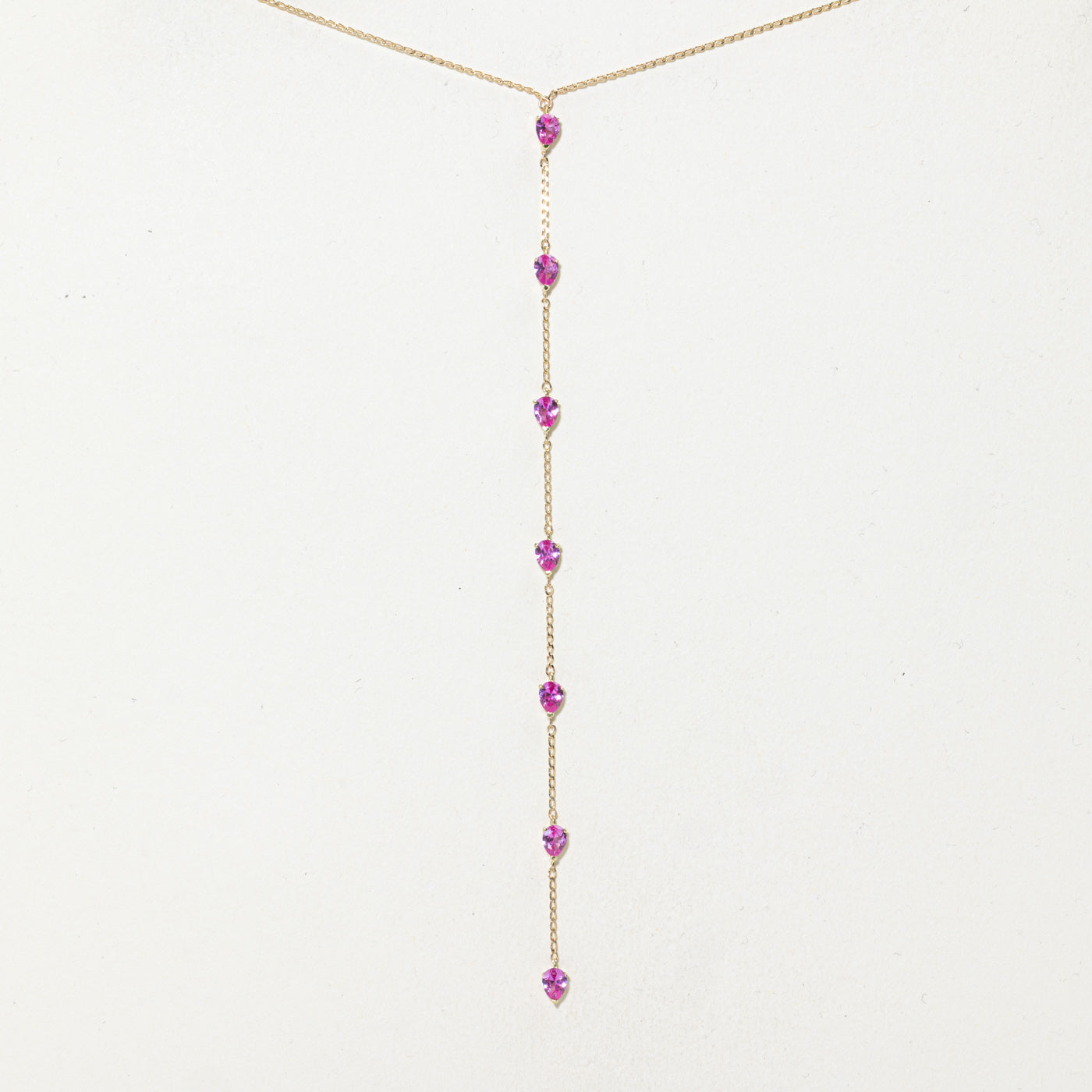 14k Pear Cut Pink Topaz Lariat Necklace | 1.30ctw | 17" + 4" Drop