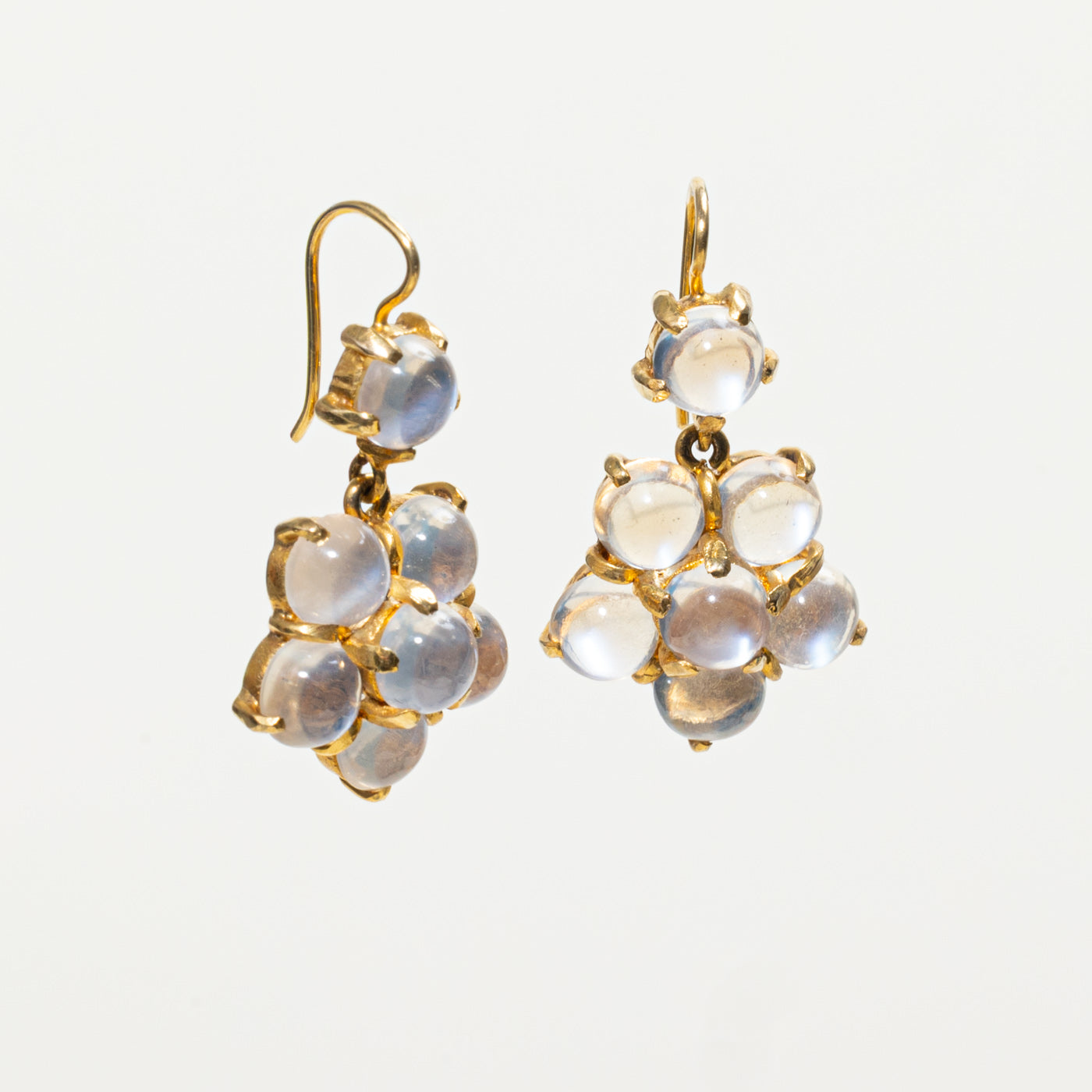 Mid-Century 9k Moonstone Floral Cluster Drop Earrings | 14.00ctw