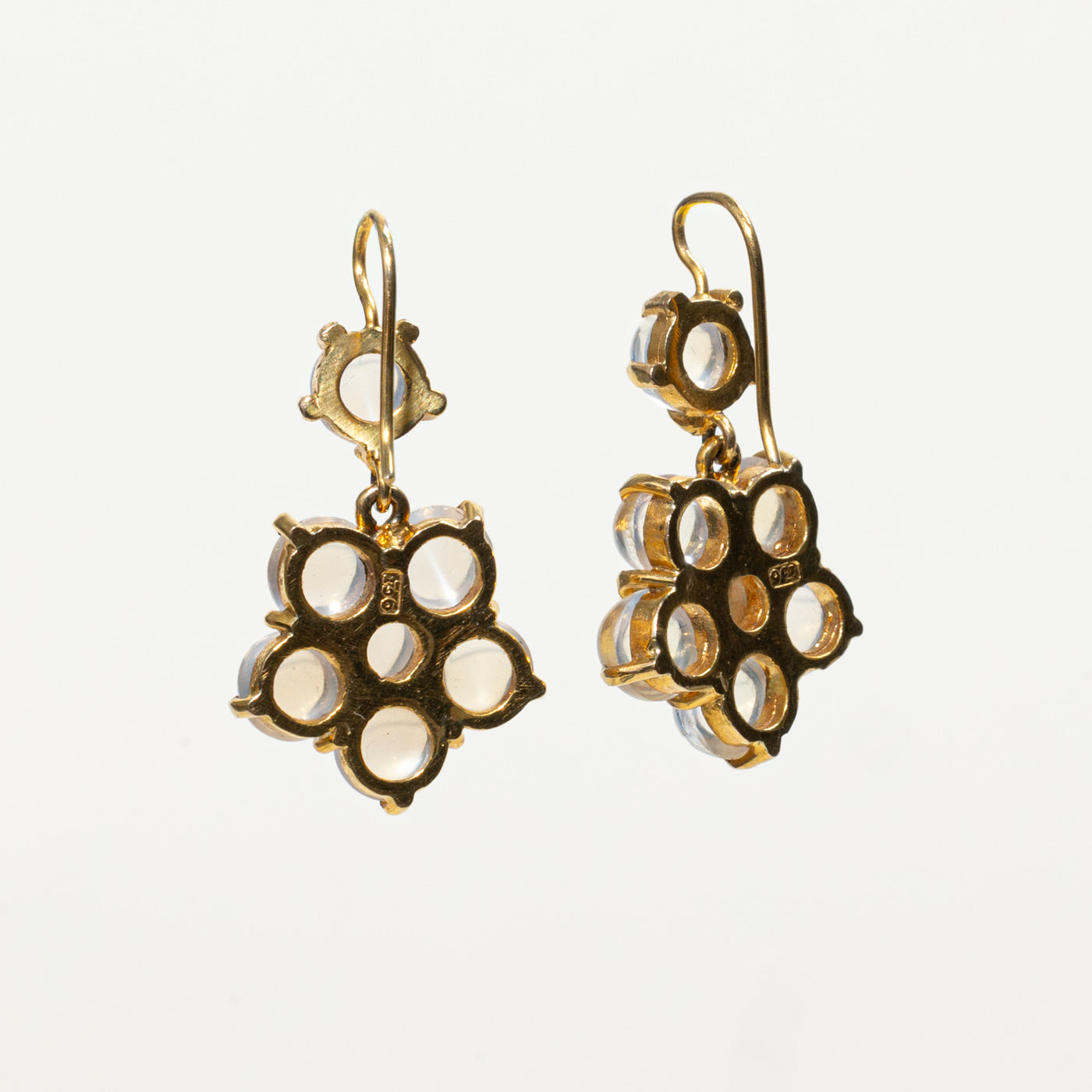 Mid-Century 9k Moonstone Floral Cluster Drop Earrings | 14.00ctw