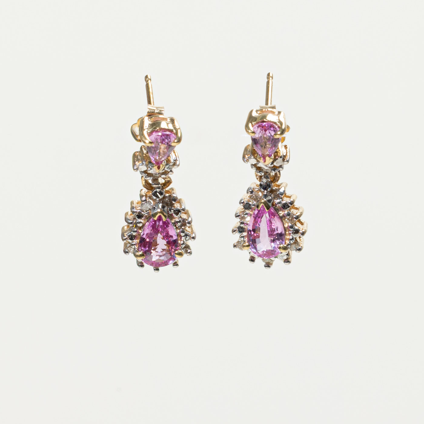 14k Pear Cut Pink Sapphire & Diamond Petal Halo Drop Earrings | 1.20ctw, 0.08ctw