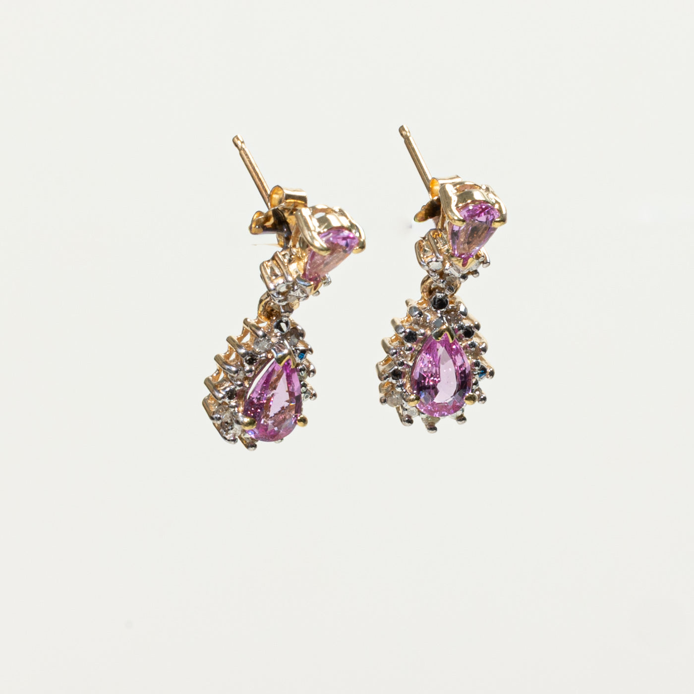 14k Pear Cut Pink Sapphire & Diamond Petal Halo Drop Earrings | 1.20ctw, 0.08ctw