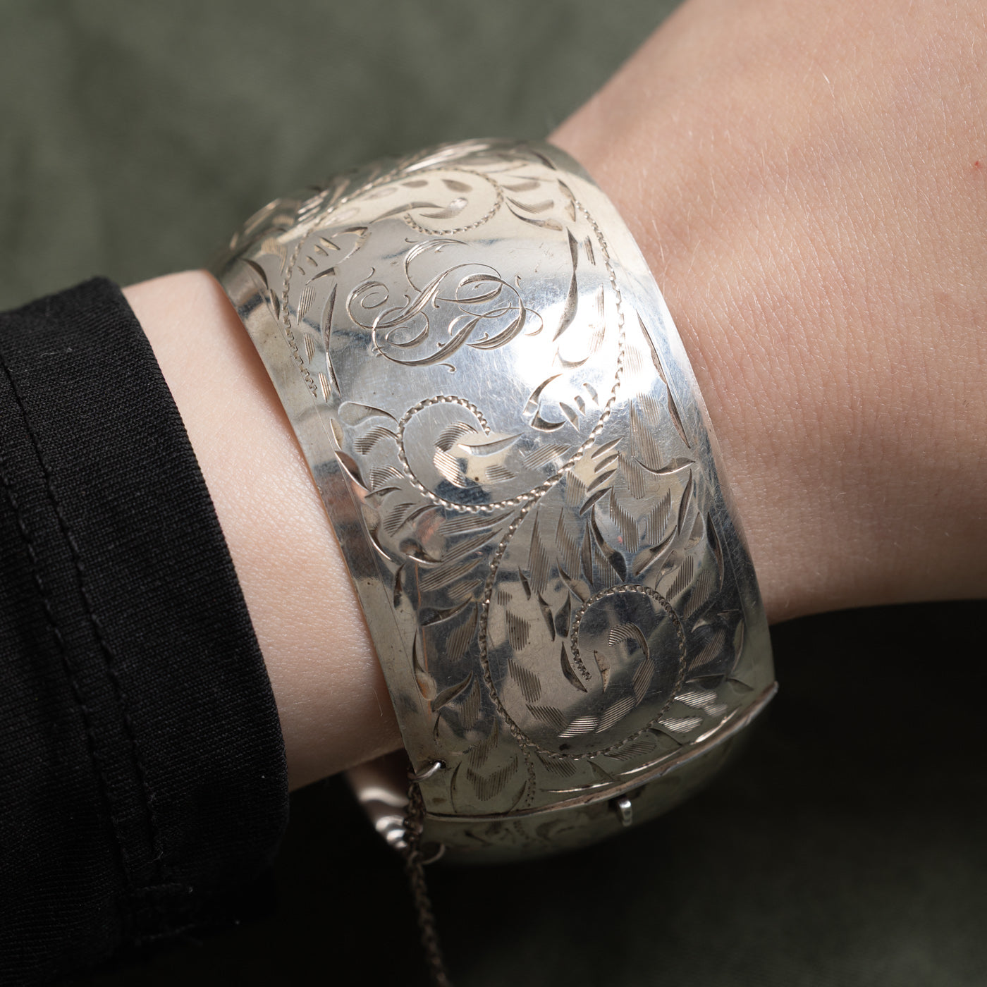 Sterling Silver "SP" Initial Engraved Cuff Bracelet | 7.5"