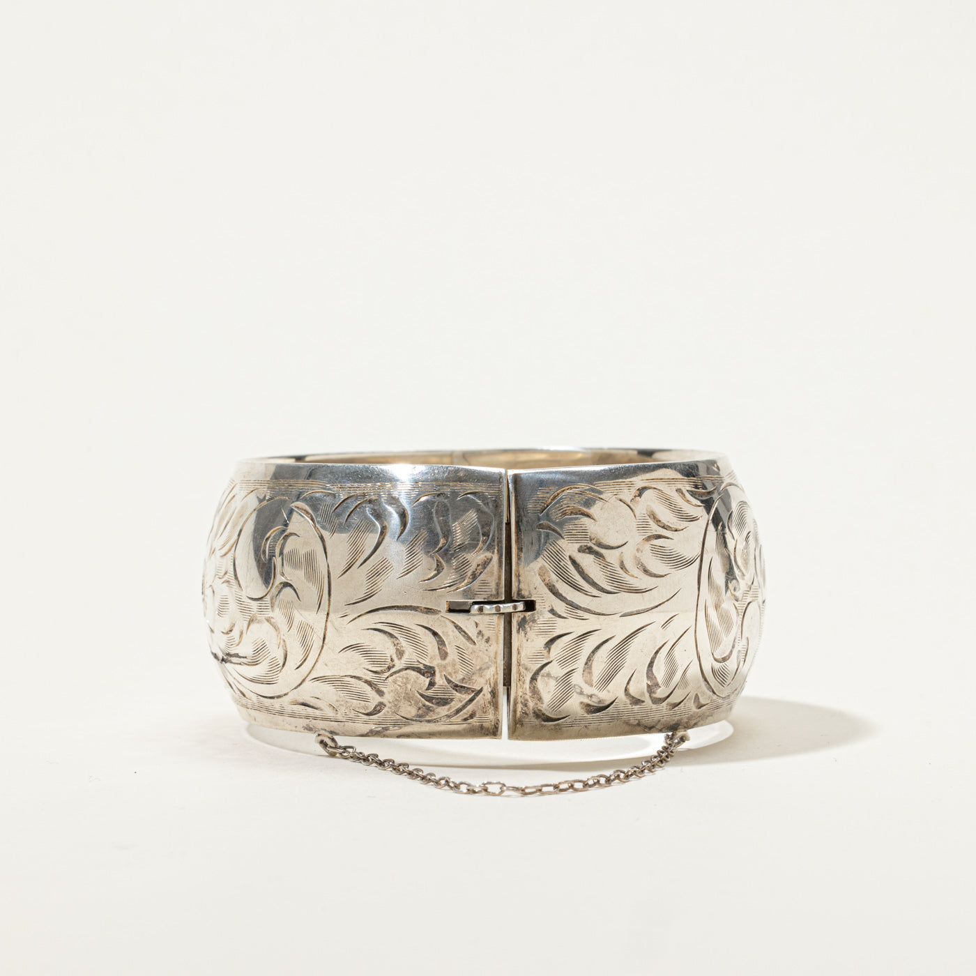Sterling Silver Floral Engraved Bangle Bracelet | 7.5"