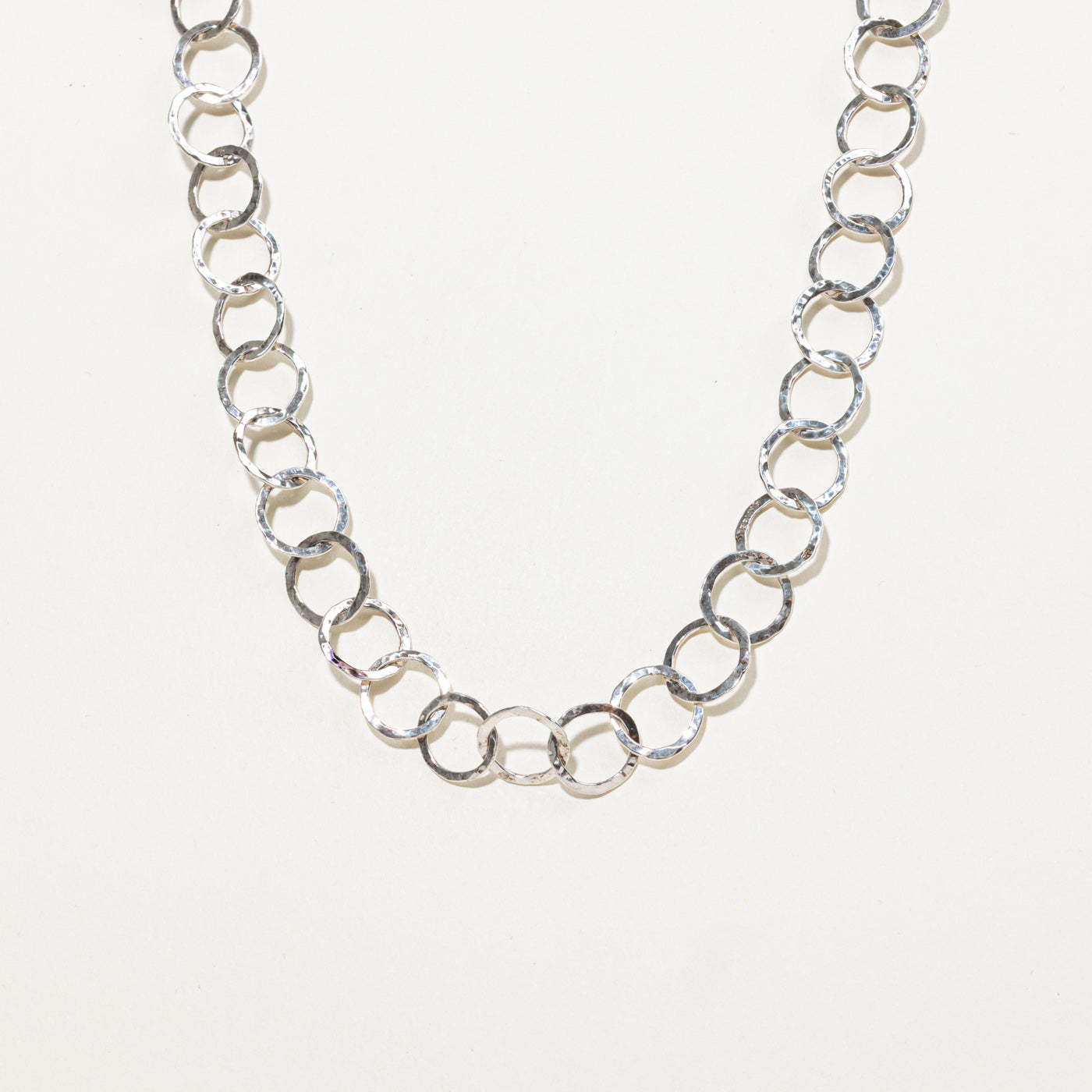 Sterling Silver Hammered Circle Link Chain Necklace | 13.5mm | 30"