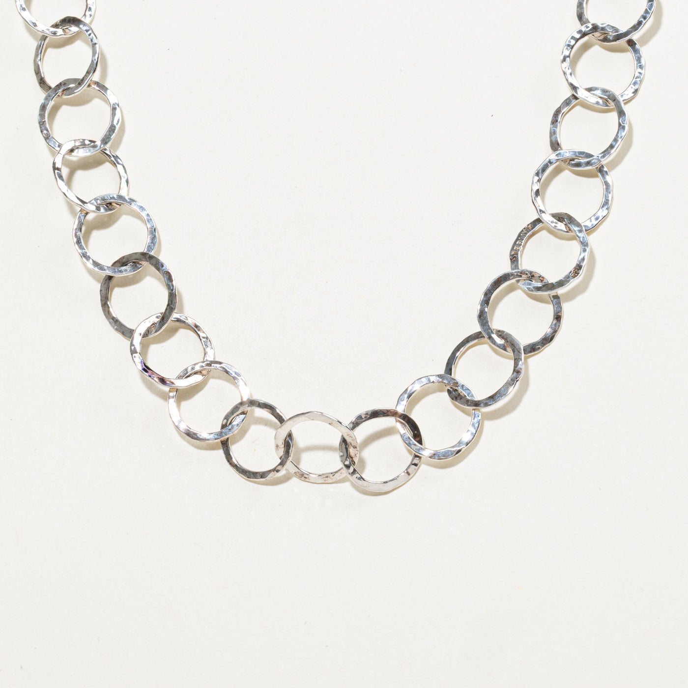 Sterling Silver Hammered Circle Link Chain Necklace | 13.5mm | 30"