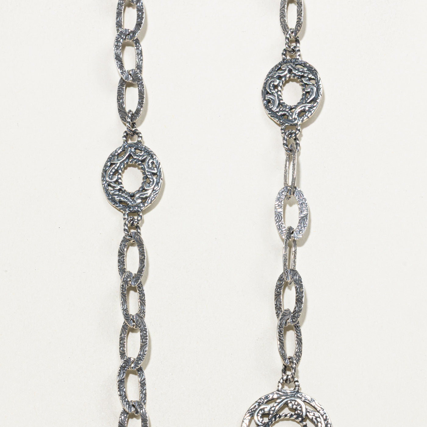 Sterling Silver Scollwork Engraved Disc Necklace | 20"