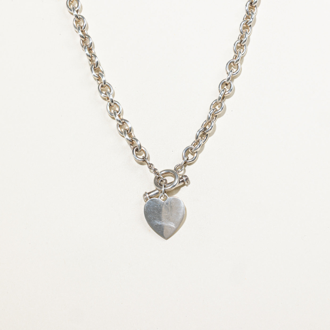 Sterling Silver Heart Charm Toggle Clasp Necklace | 17"