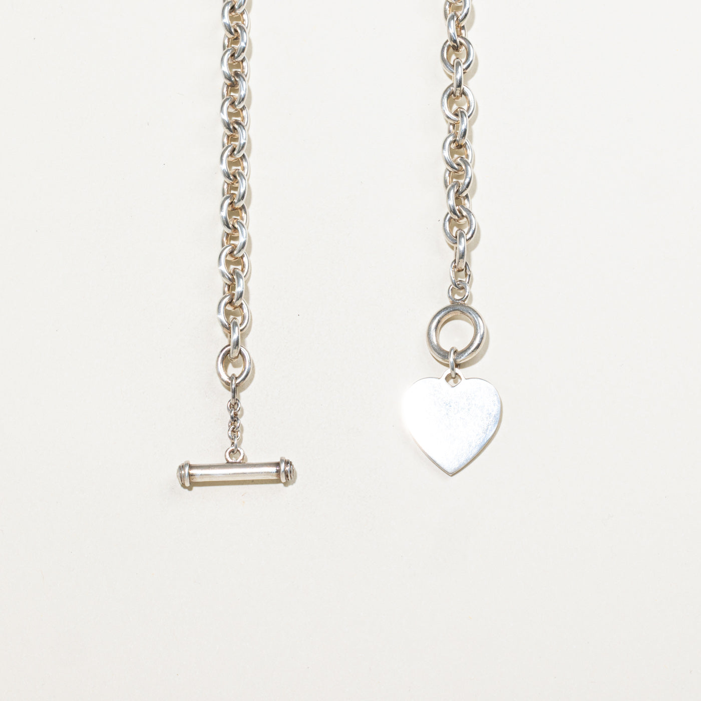 Sterling Silver Heart Charm Toggle Clasp Necklace | 17"