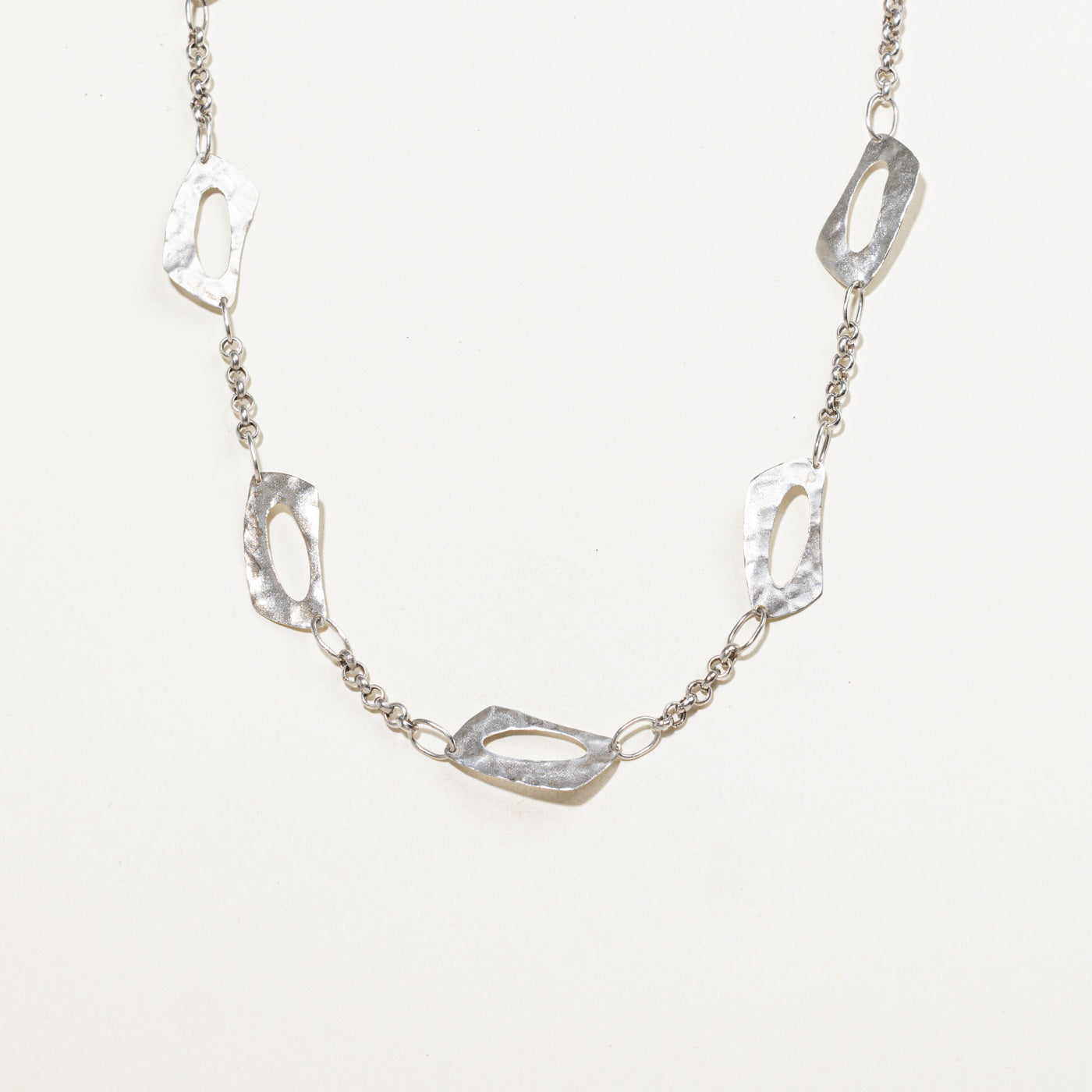 Sterling Silver Hammered Geometric Chain Necklace | 19"