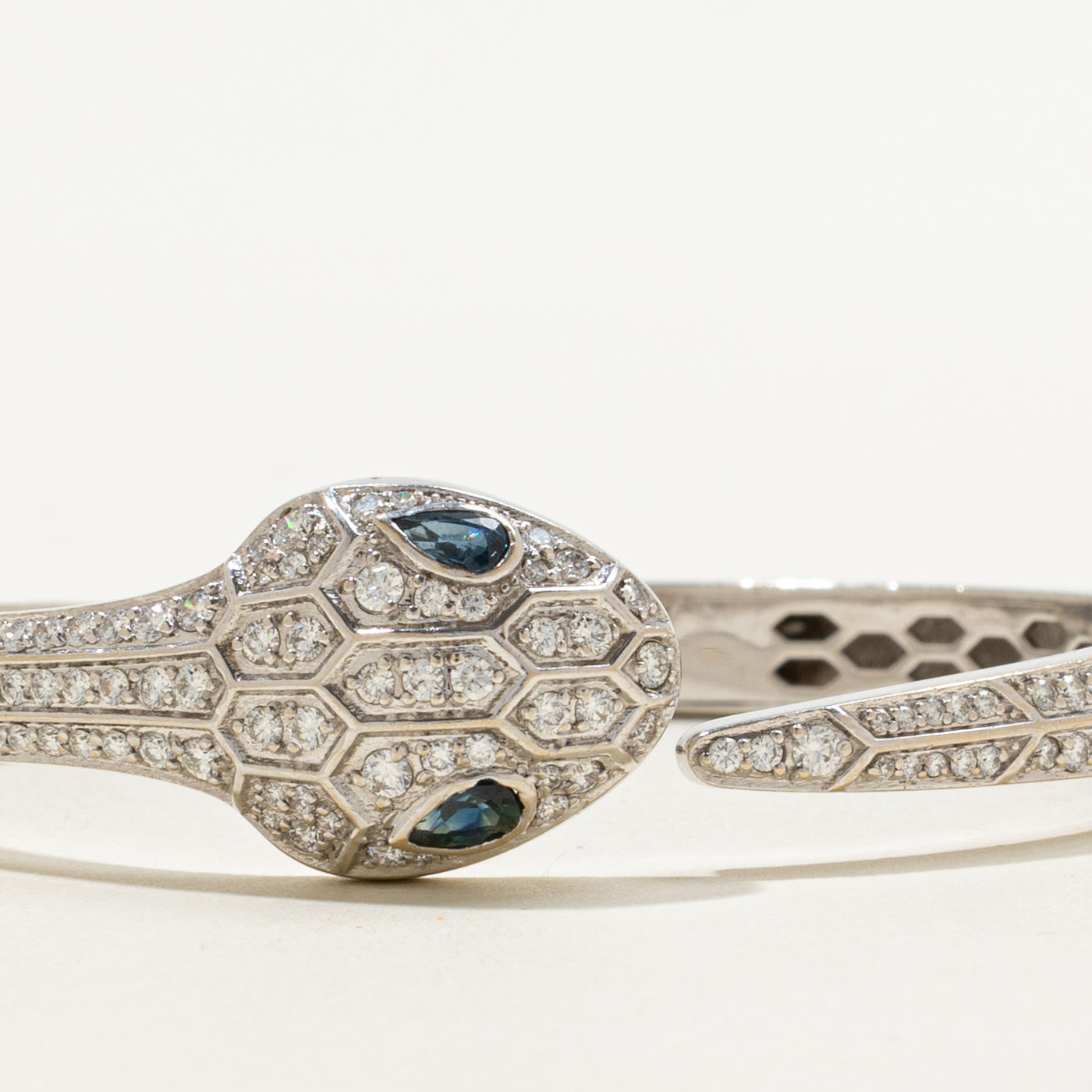 Diamond & Sapphire Eye Snake Cuff | 1.12ctw, 0.30ctw | 7"