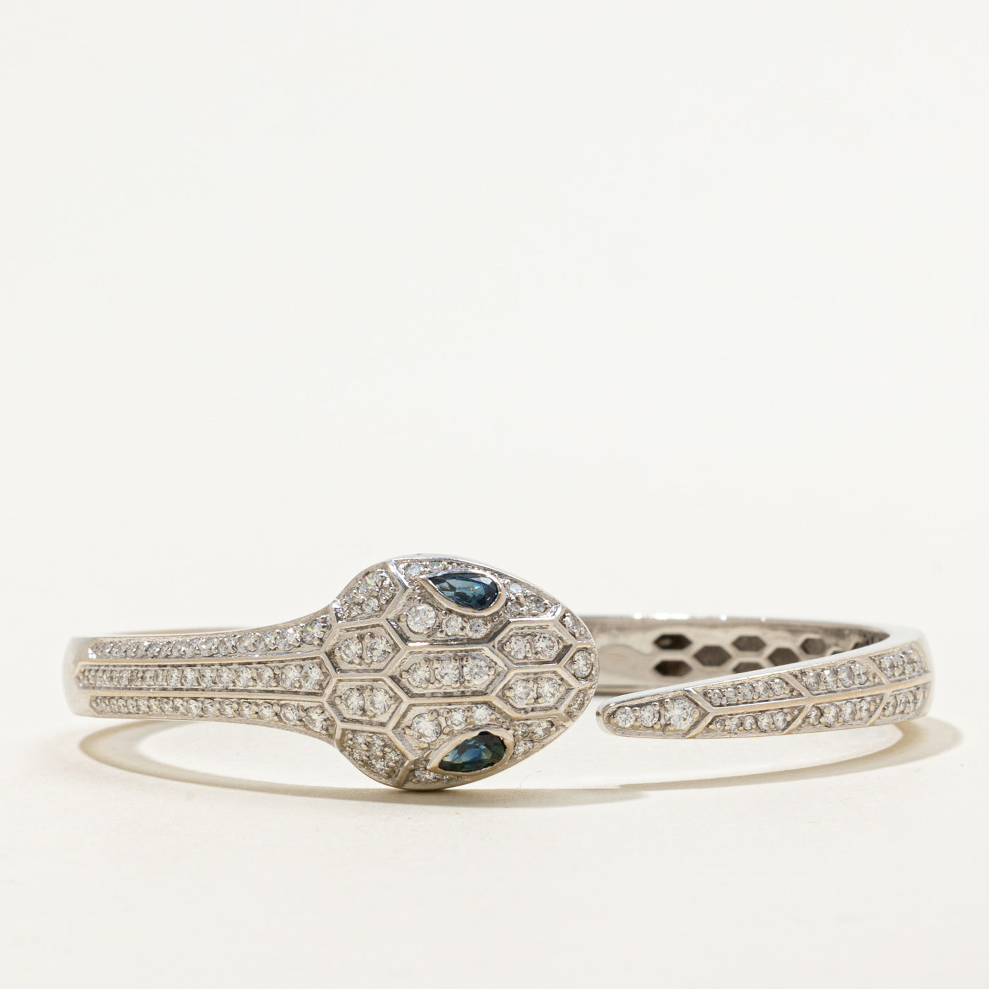 Diamond & Sapphire Eye Snake Cuff | 1.12ctw, 0.30ctw | 7"