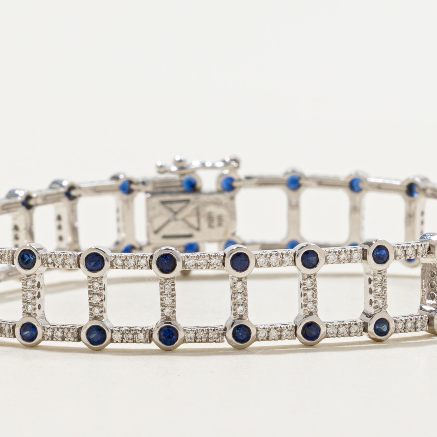Diamond & Sapphire Square Pattern Tennis Bracelet | 1.18ctw, 2.70ctw | 7.25"