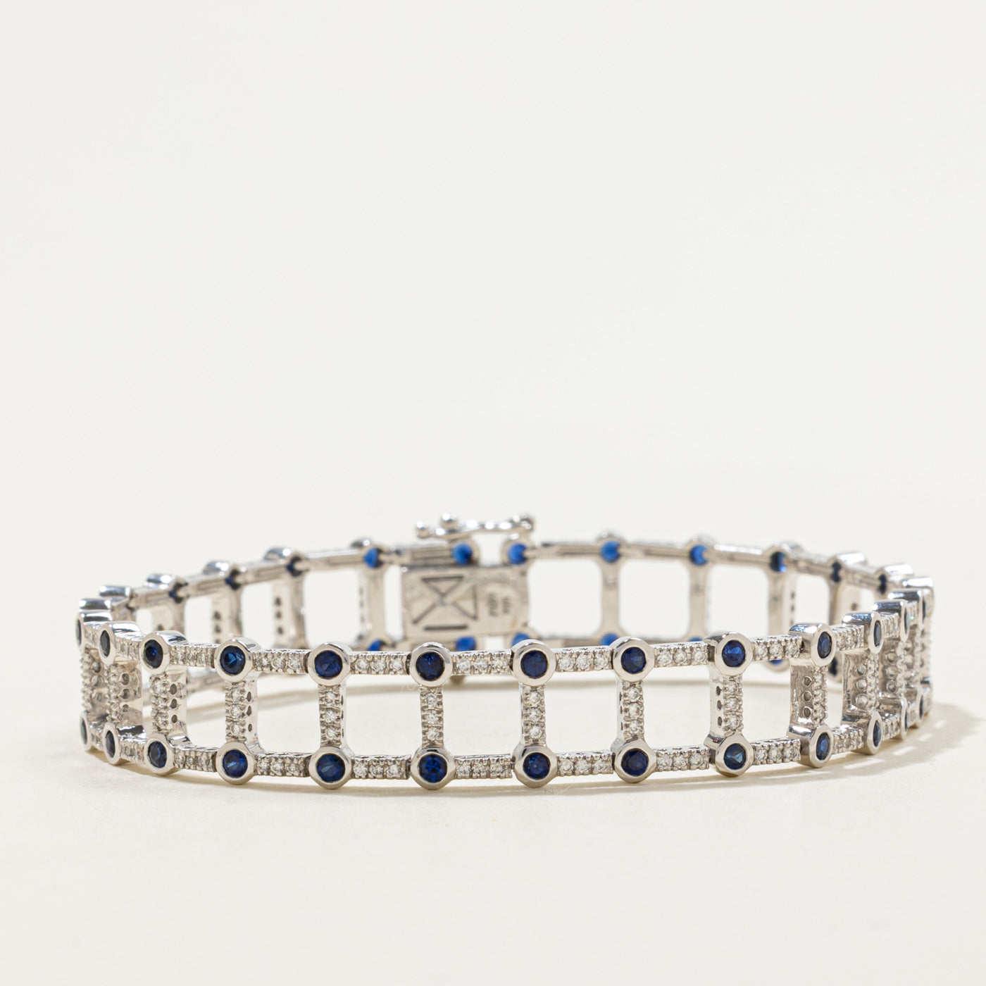 Diamond & Sapphire Square Pattern Tennis Bracelet | 1.18ctw, 2.70ctw | 7.25"
