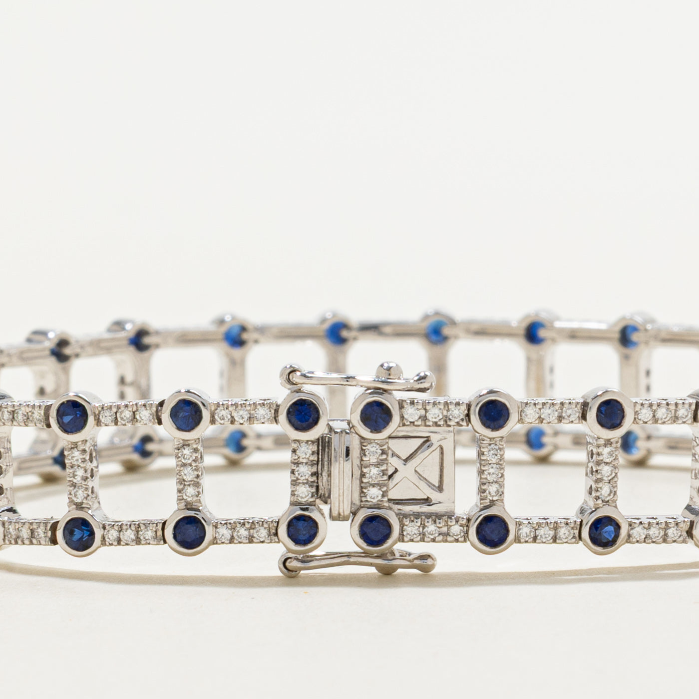 Diamond & Sapphire Square Pattern Tennis Bracelet | 1.18ctw, 2.70ctw | 7.25"
