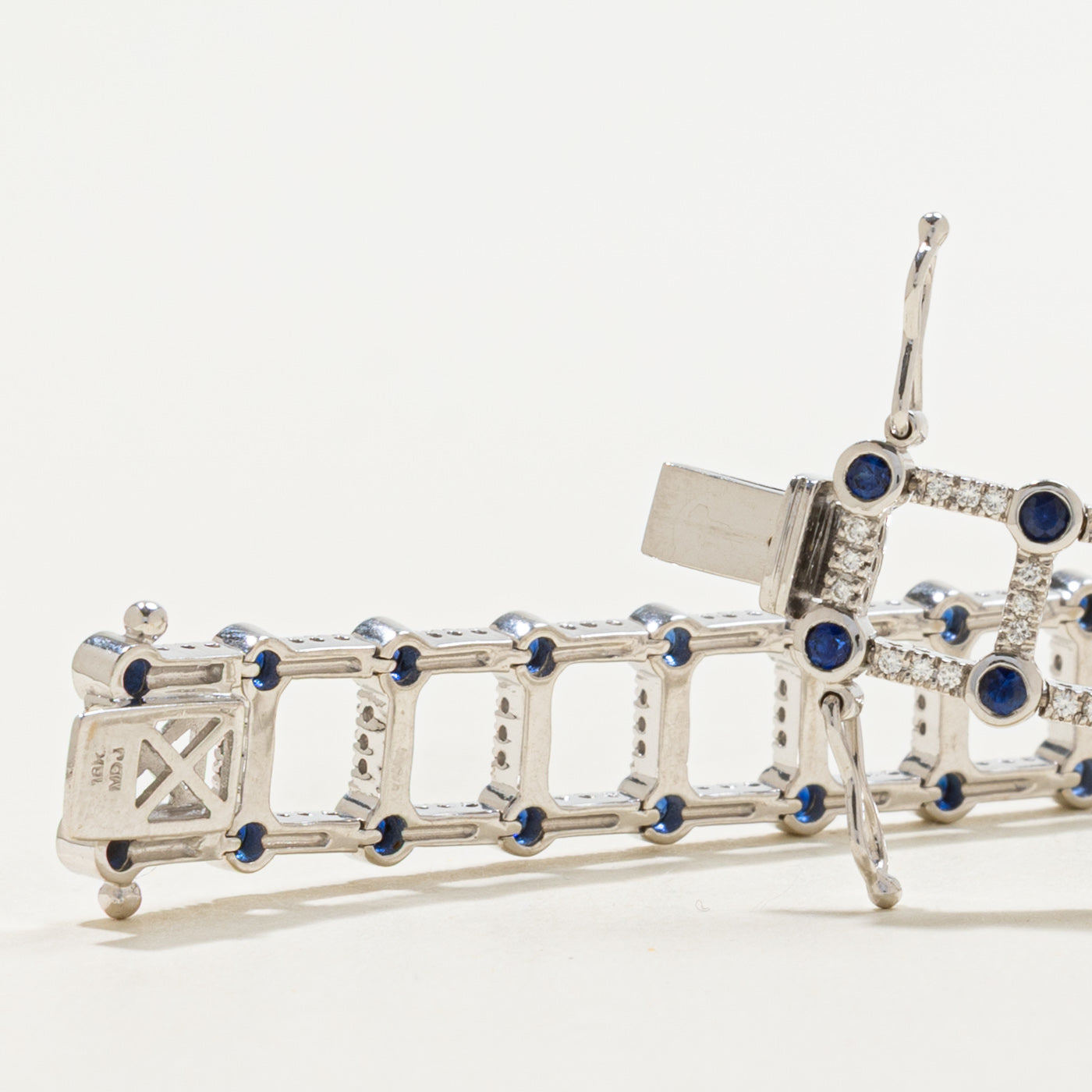 Diamond & Sapphire Square Pattern Tennis Bracelet | 1.18ctw, 2.70ctw | 7.25"