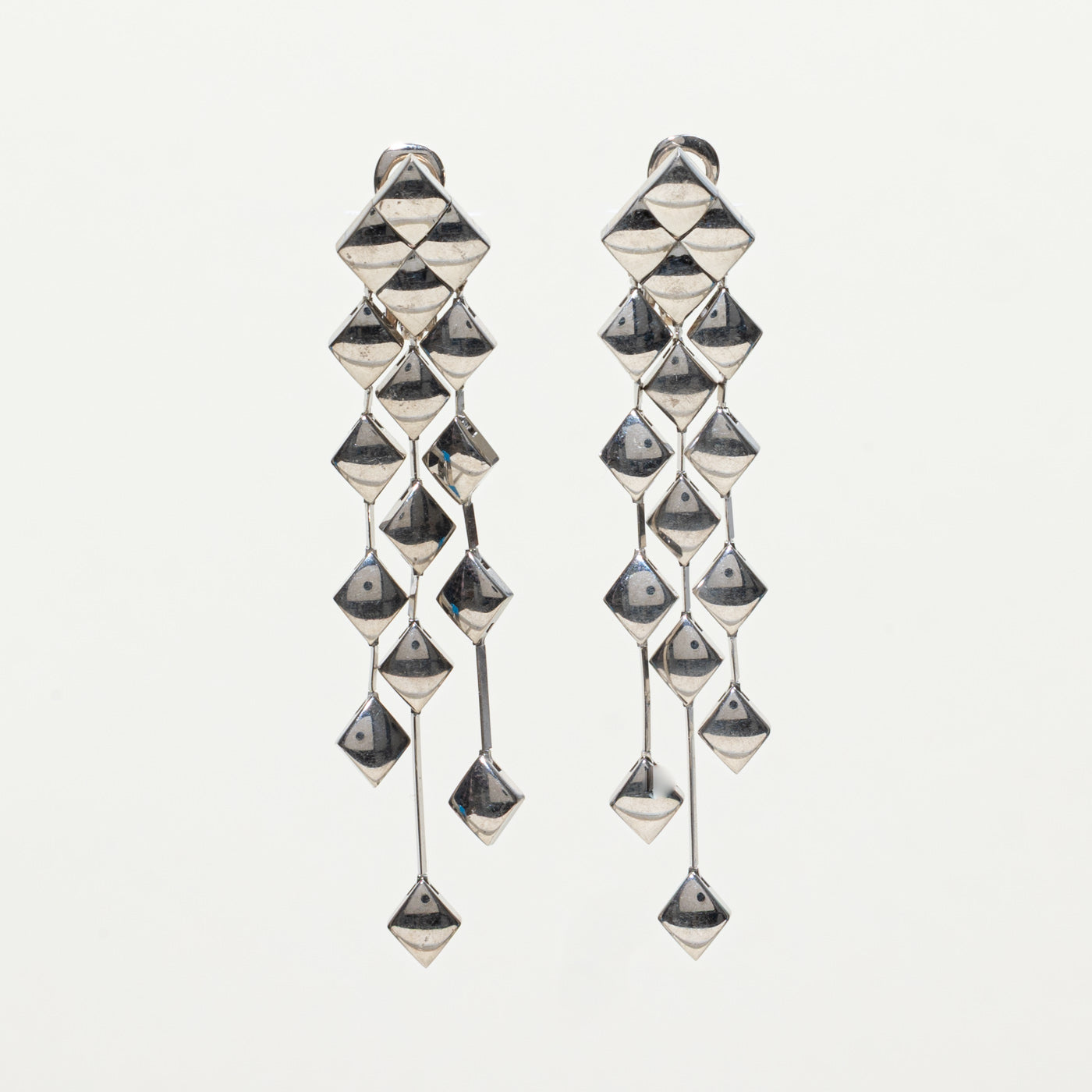 'Chanel' 18k White Gold Matelasse Drop Earrings