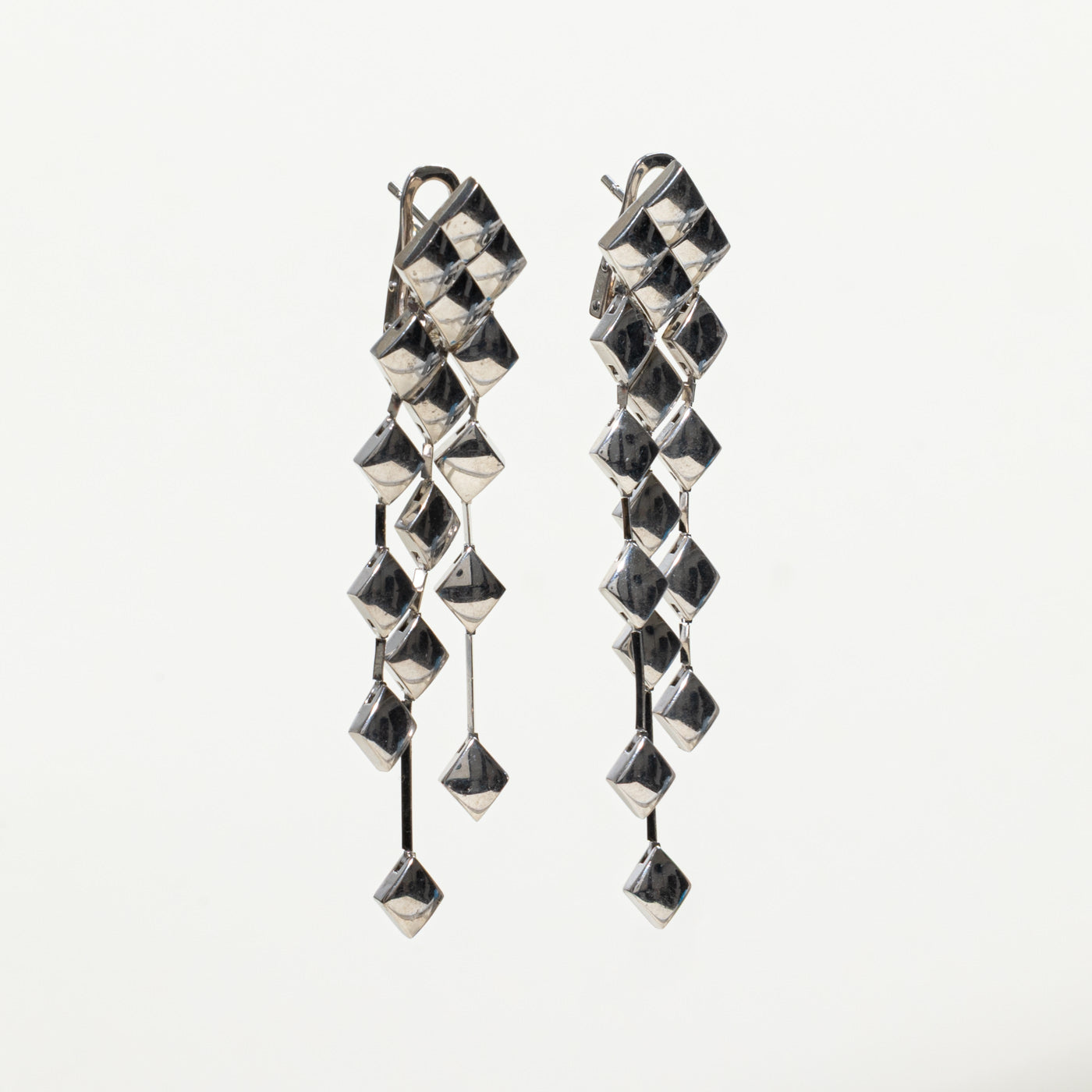 'Chanel' 18k White Gold Matelasse Drop Earrings