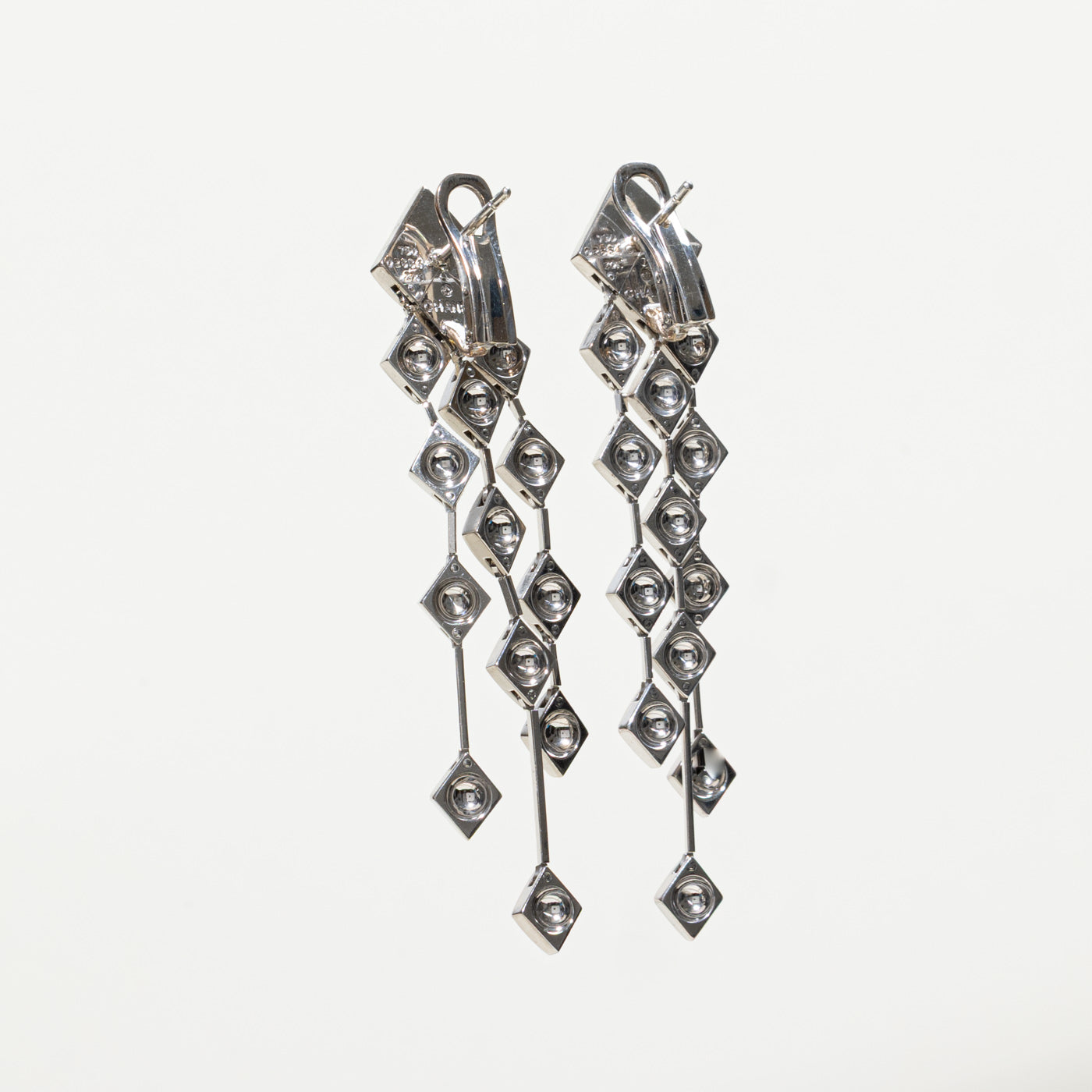 'Chanel' 18k White Gold Matelasse Drop Earrings