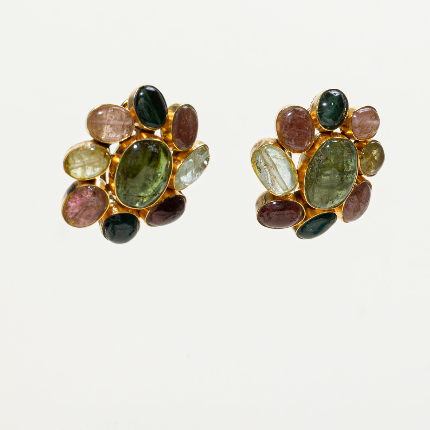 Pink & Green Tourmaline Cluster Statement Earrings | 49.30ctw